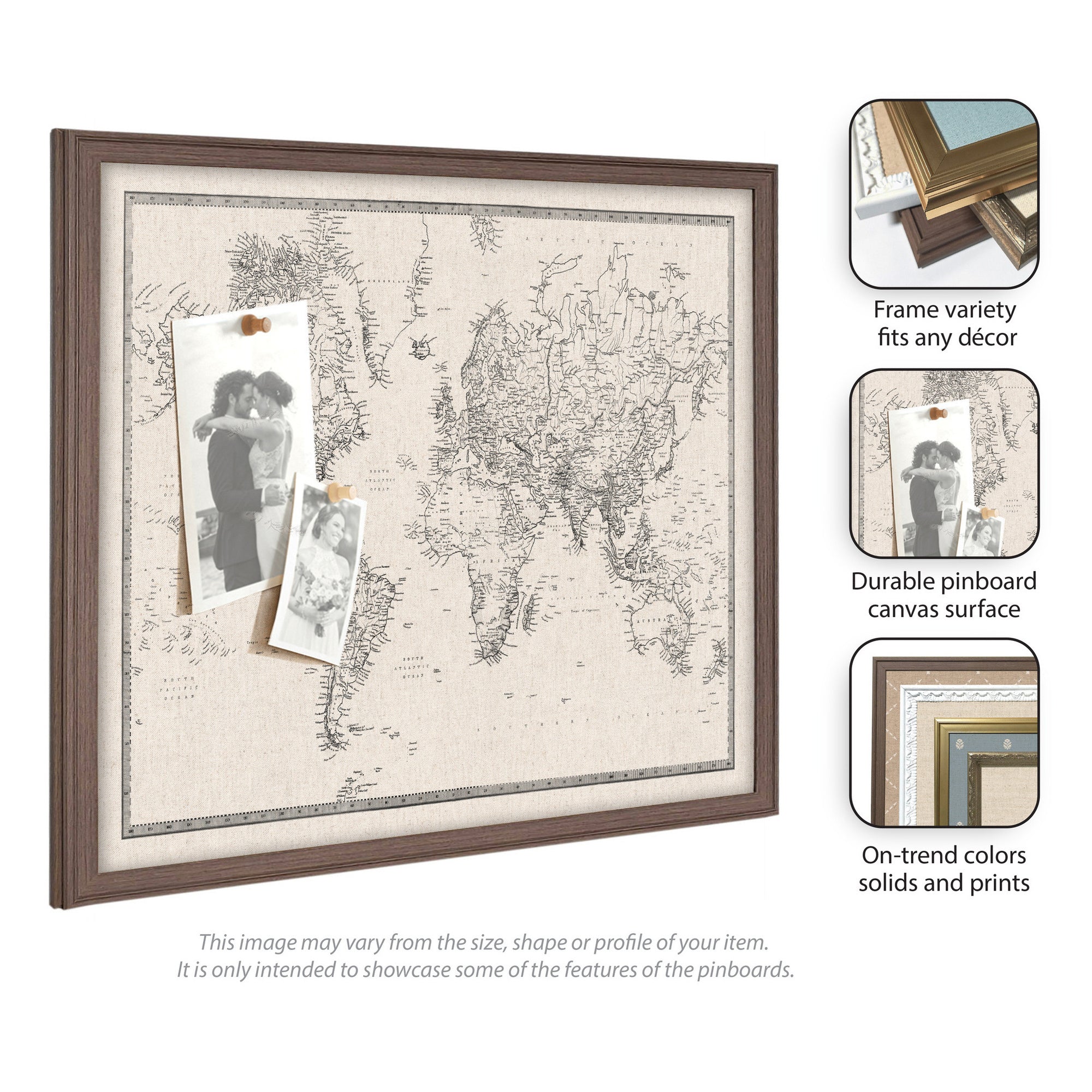 Vintage World Map Fabric Pinboard