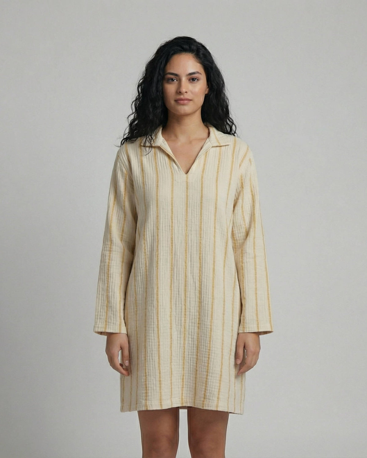 Long-Sleeve Linen-Cotton Hooded Poncho Cover-Up