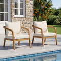 Acacia Wood Outdoor Patio Club Chair with PE Wicker Backrest & Cushions (Set of 2)