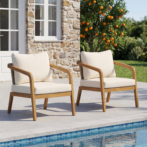 Acacia and wicker patio chair set