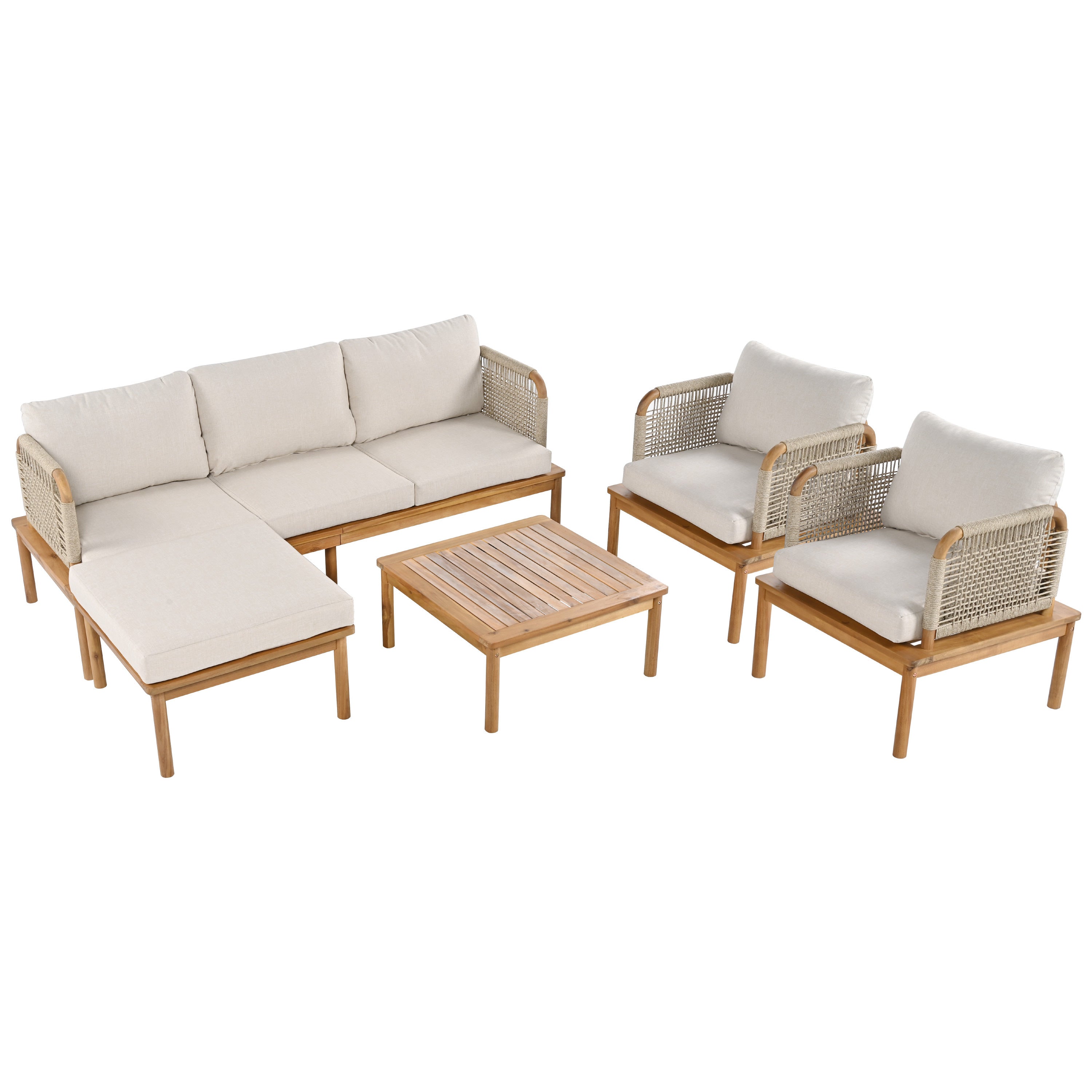 5-Piece Acacia Wood & Rope Patio Set