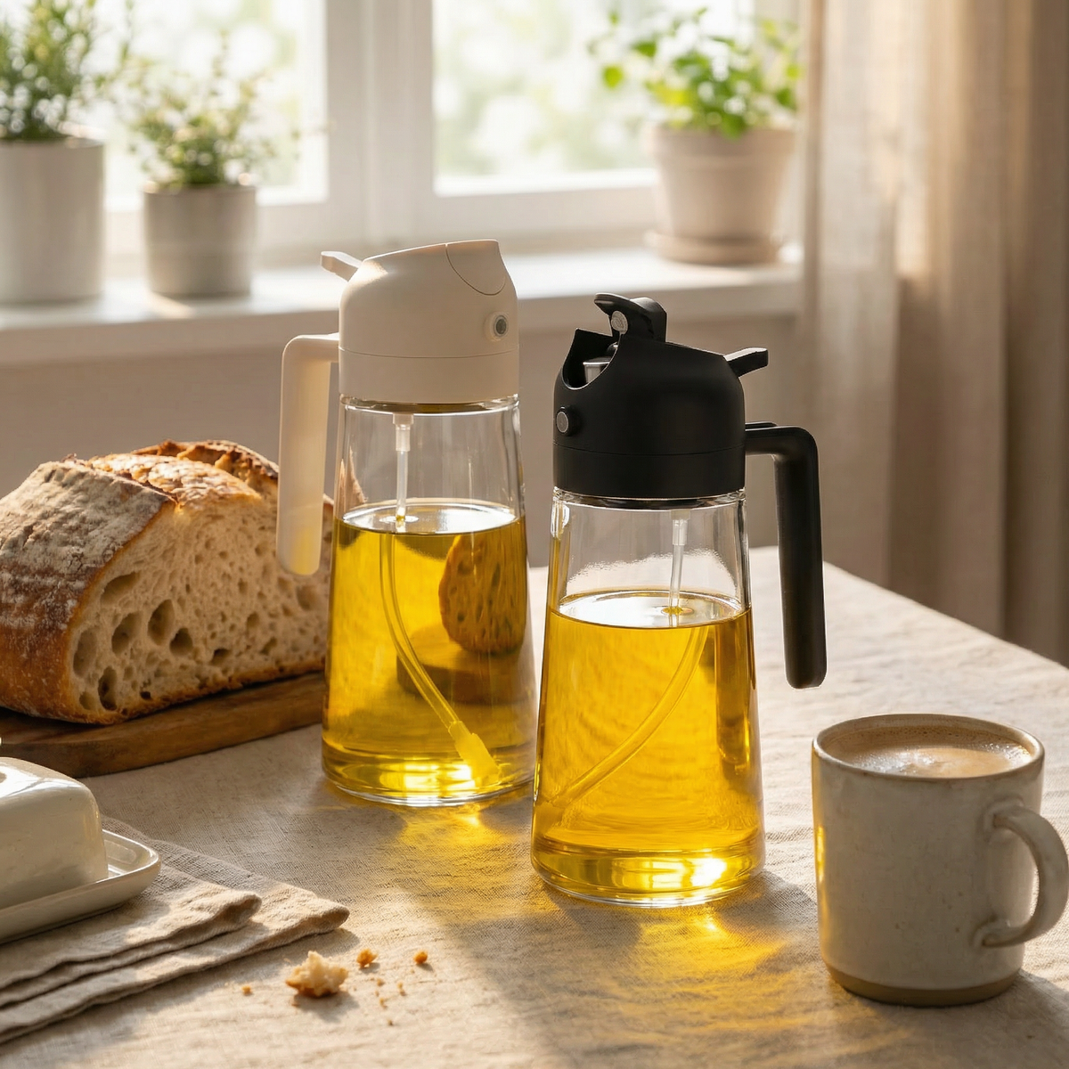 Two-pack glass oil sprayer and dispenser set by Savory Home
