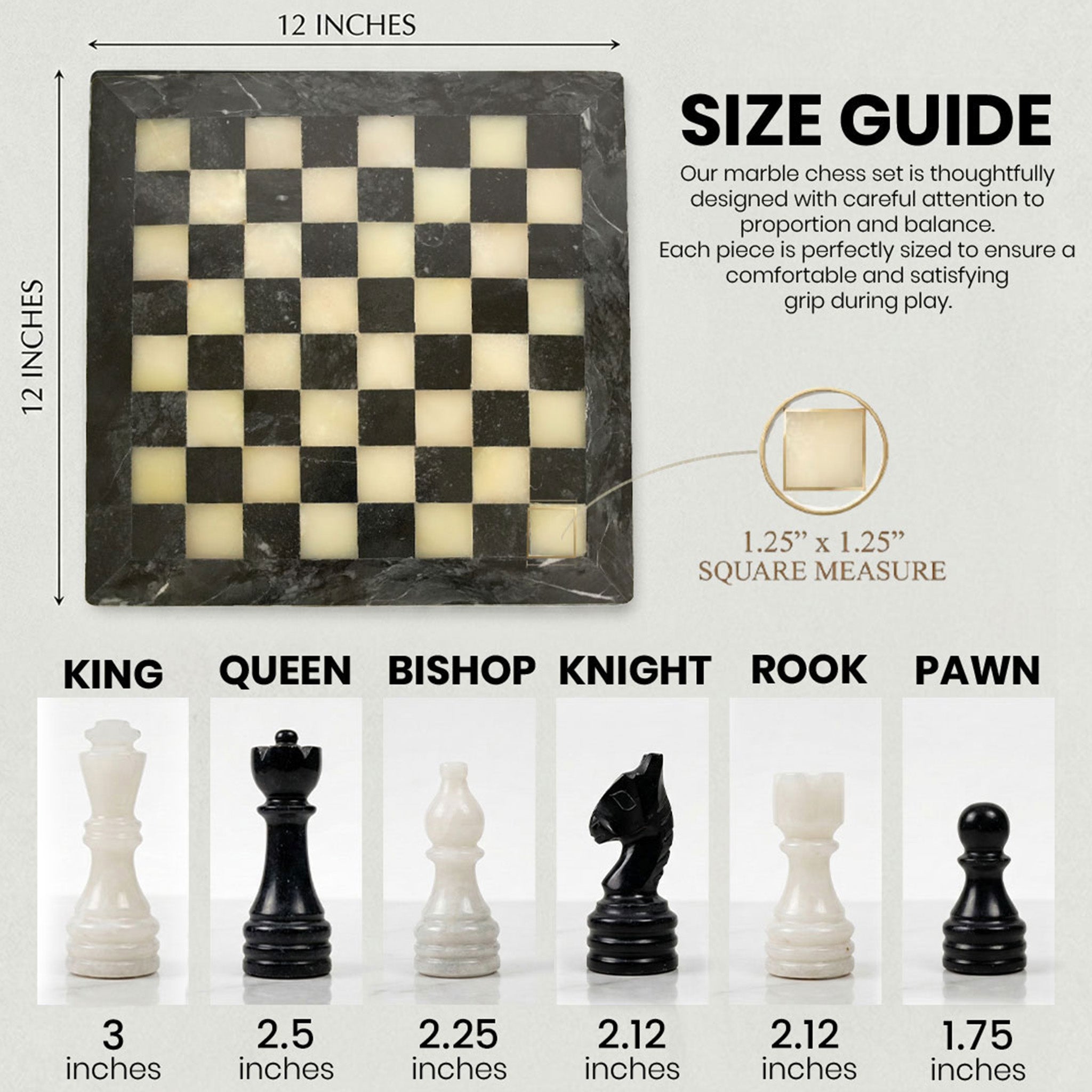 Black Onyx Chess Set 12 Inches - Premium Quality