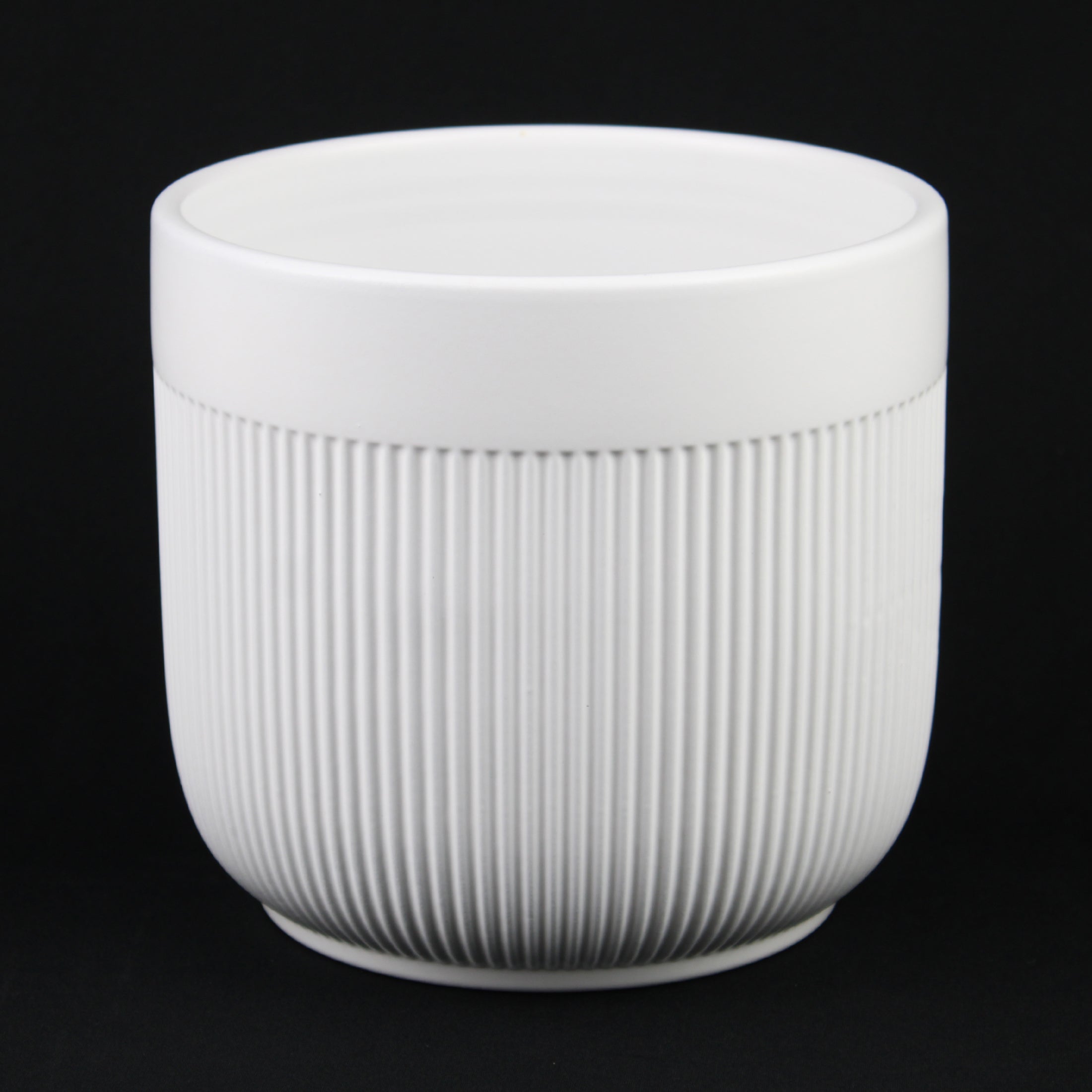 3-Piece White Stoneware Planter Pot Set with Vertical Line Texture