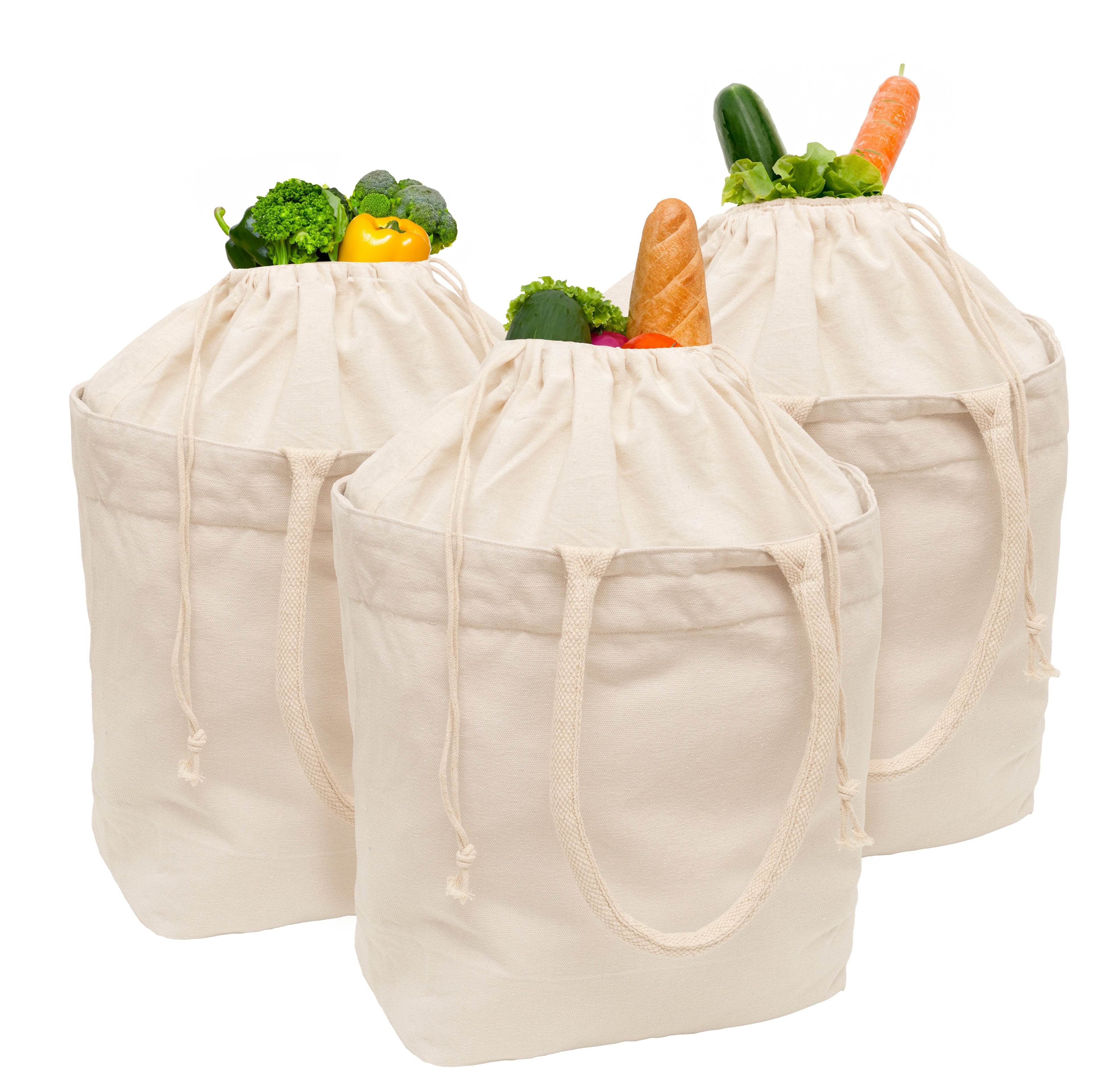 Natural canvas drawstring grocery tote