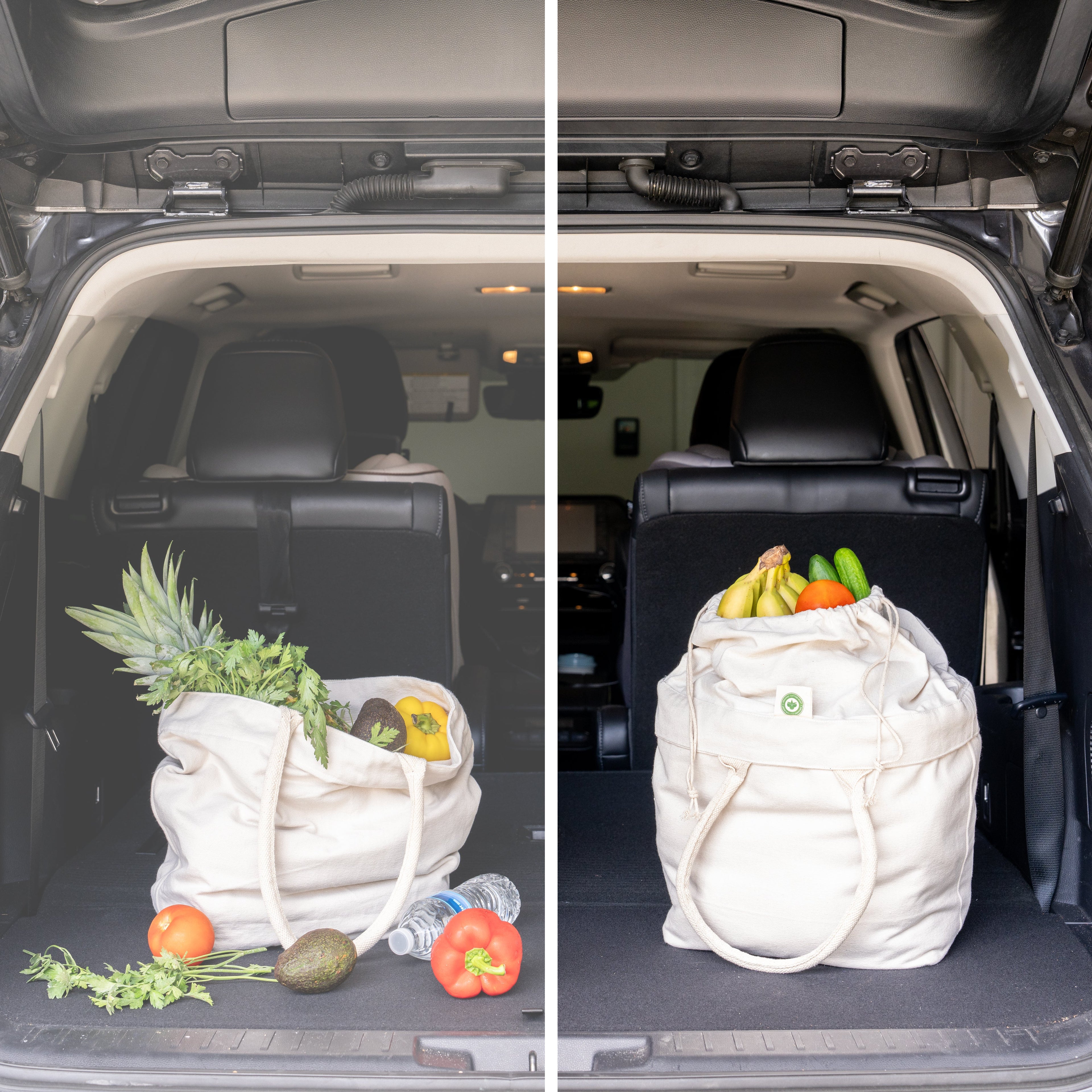 Canvas grocery tote with rope-style handles