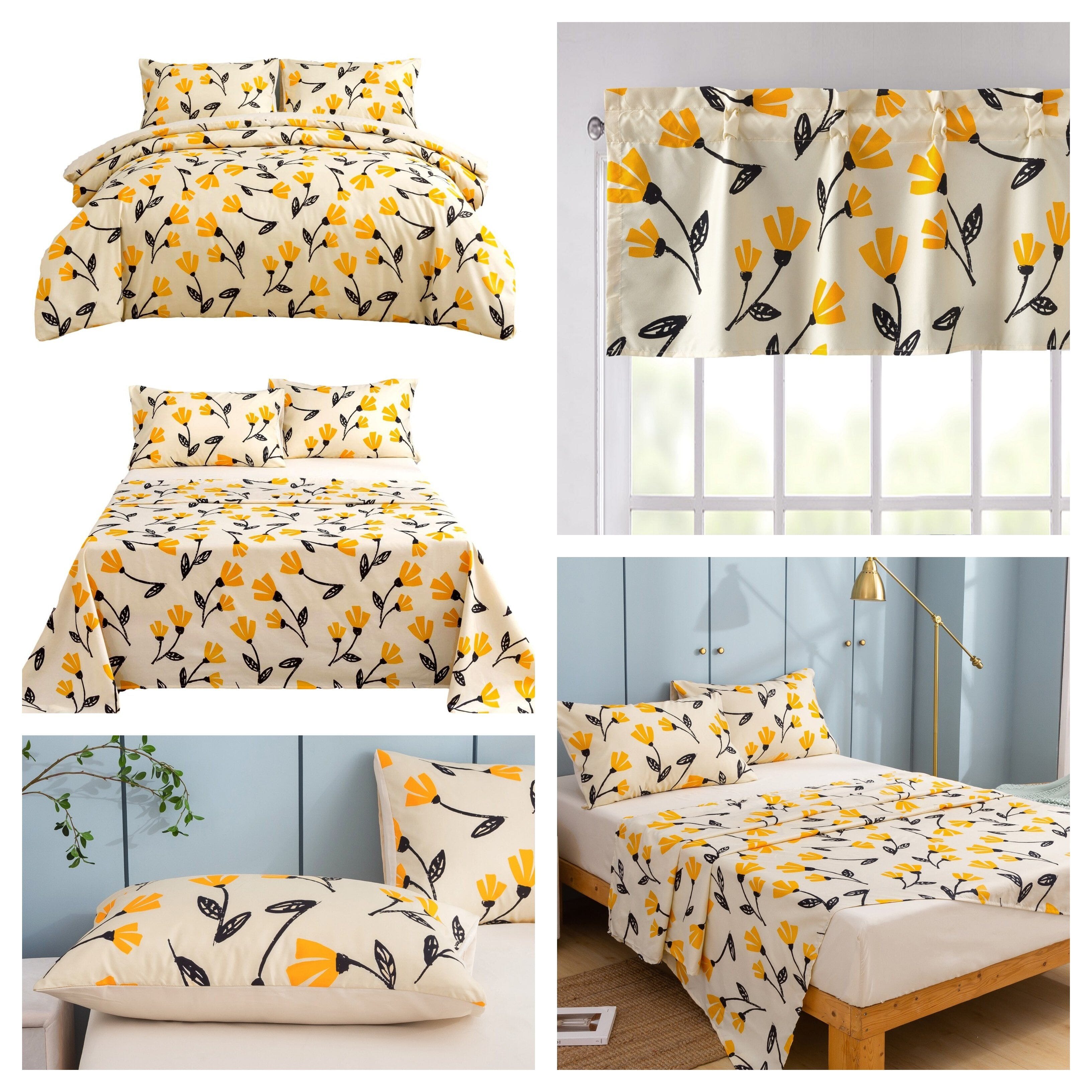 DaDa Bedding Yellow Fleur Duvet Cover, Sheets & Valance Set