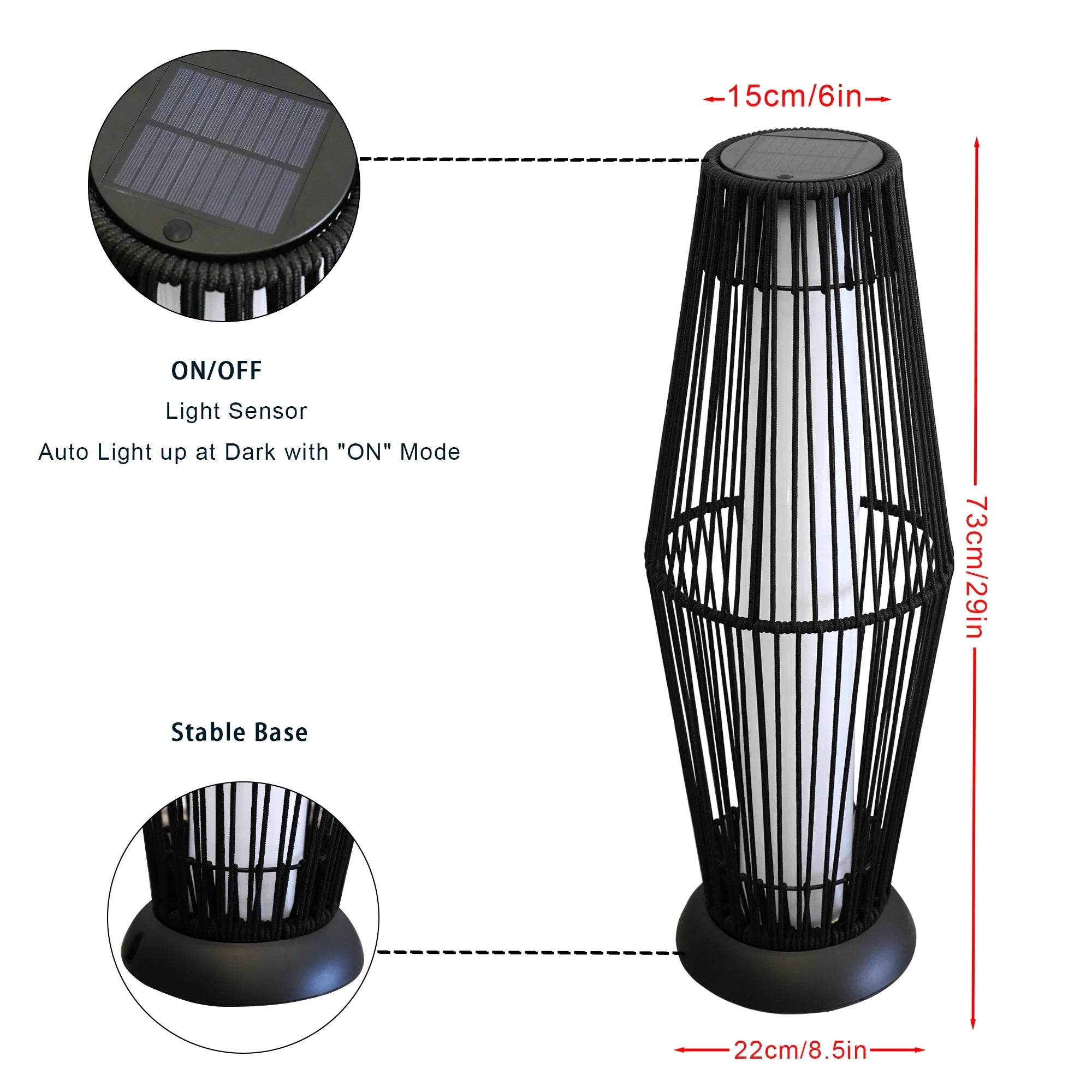 2-Piece Grey Solar Wicker Patio Lamp Set