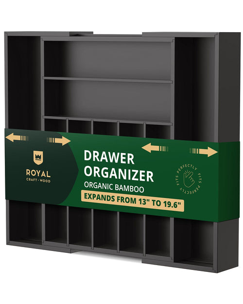Black nine-slot silverware drawer organizer