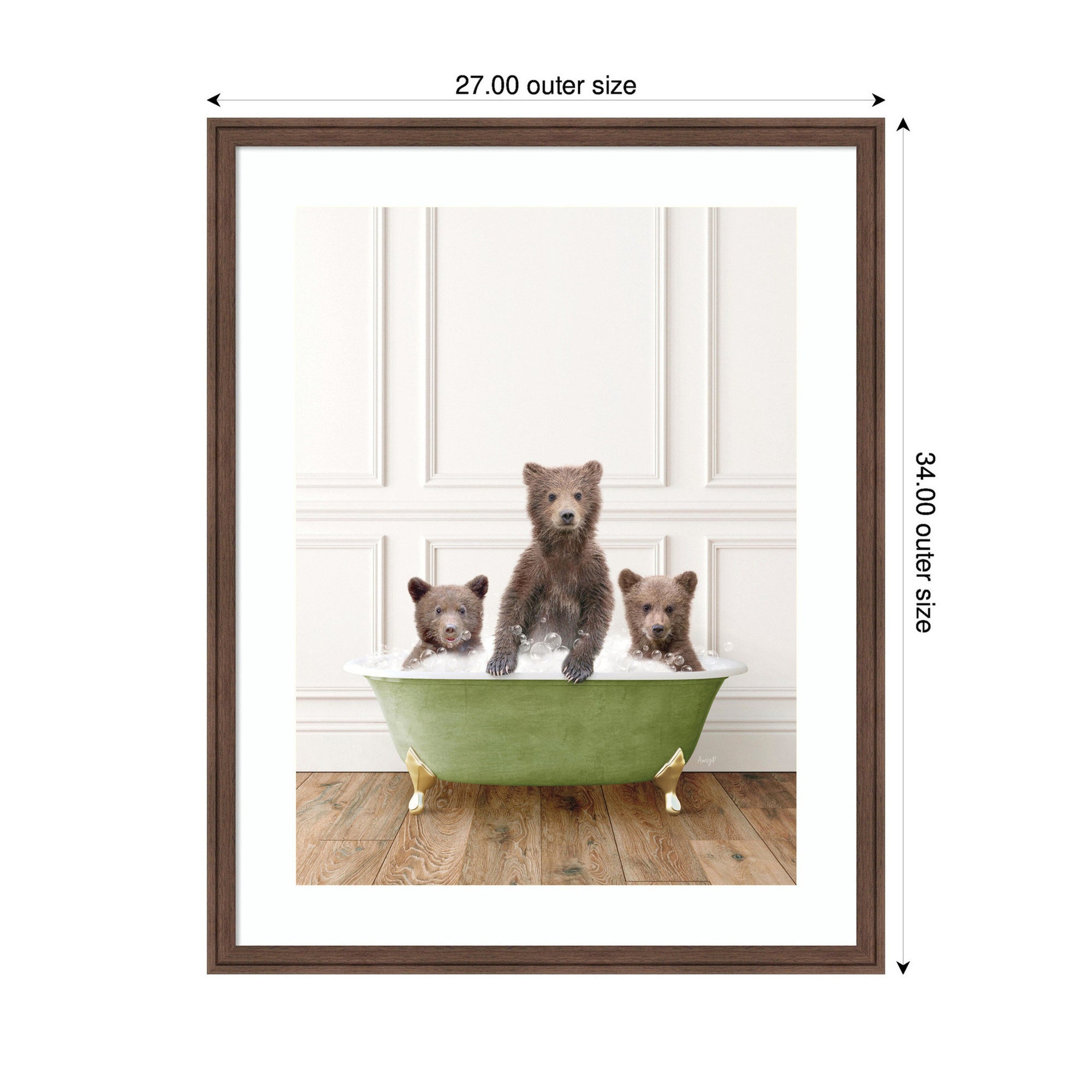 Three Bear Cubs in Bathtub Framed Wall Art Print