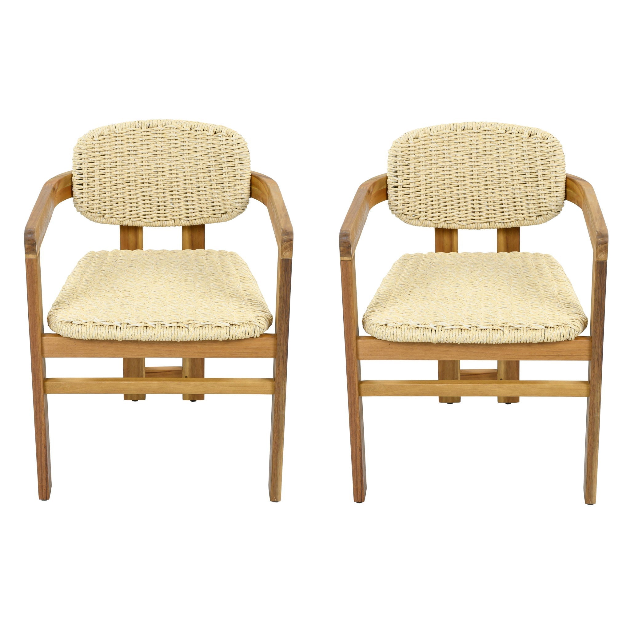 Acacia Wood & Rattan Patio Armchairs - Set of 2