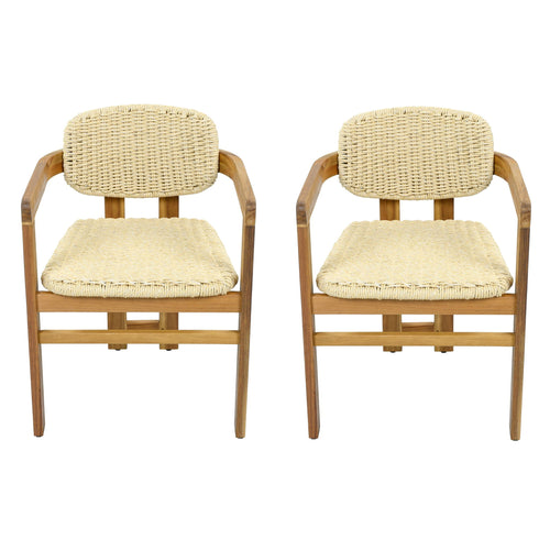 Acacia Wood & Rattan Patio Armchairs - Set of 2