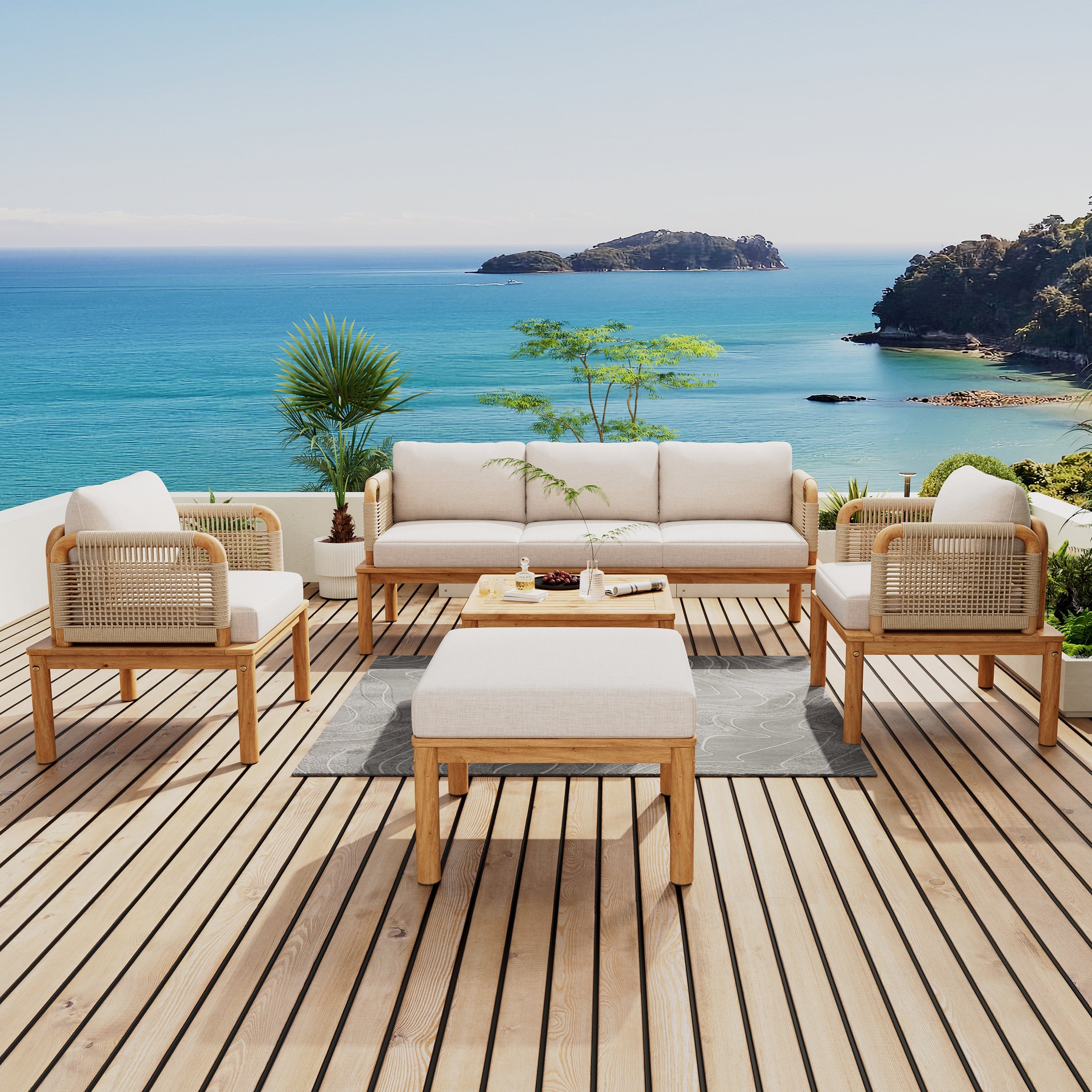 5-Piece Acacia Wood & Rope Patio Set