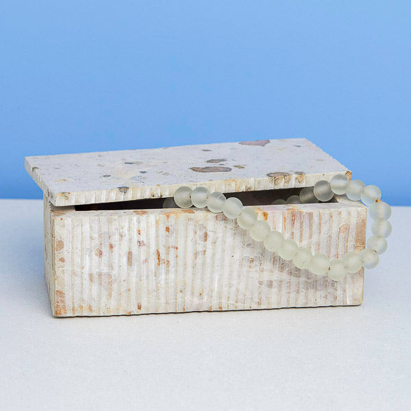 Ataca large natural marble keepsake box in warm beige tones