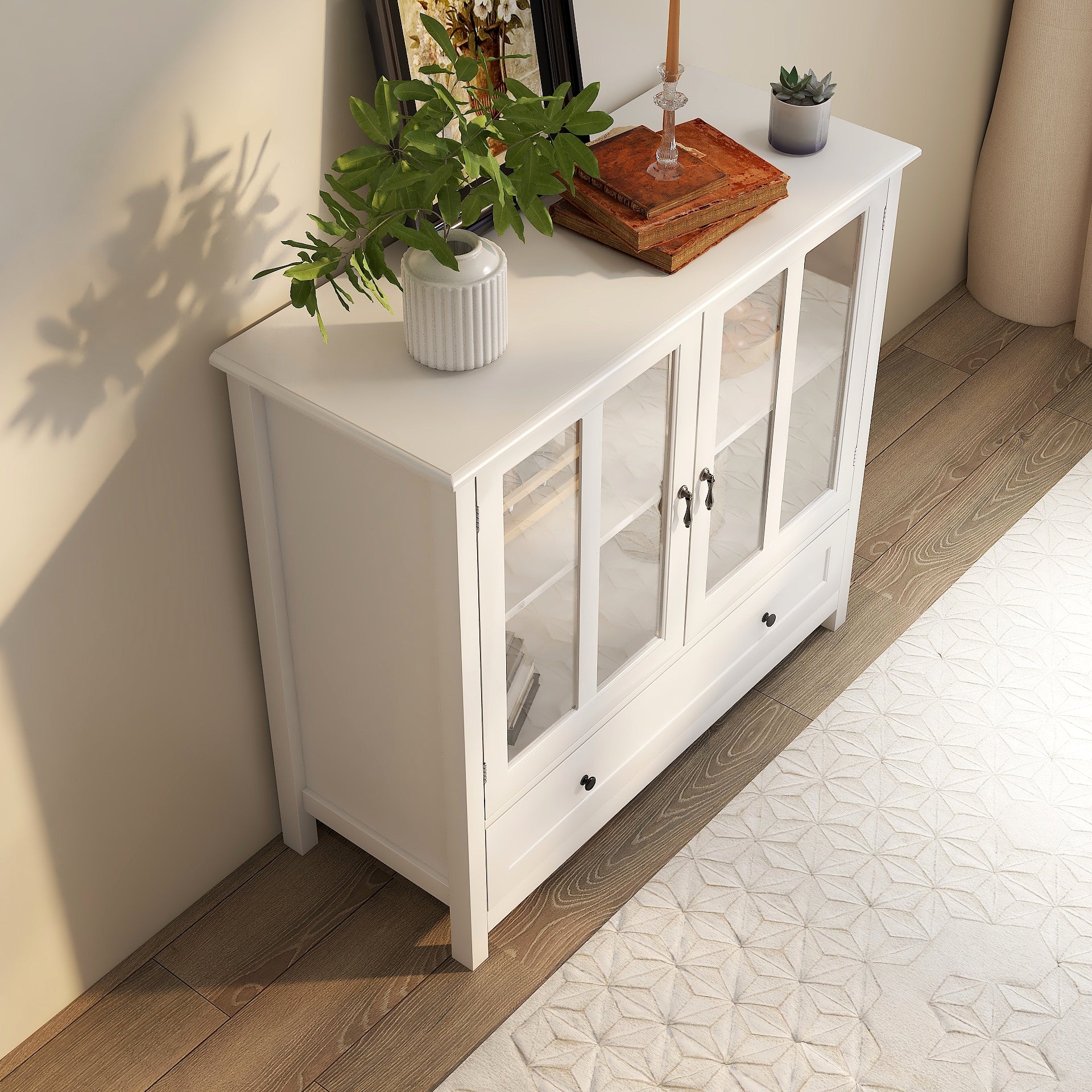 Buffet Storage Cabinet with Double Glass Doors