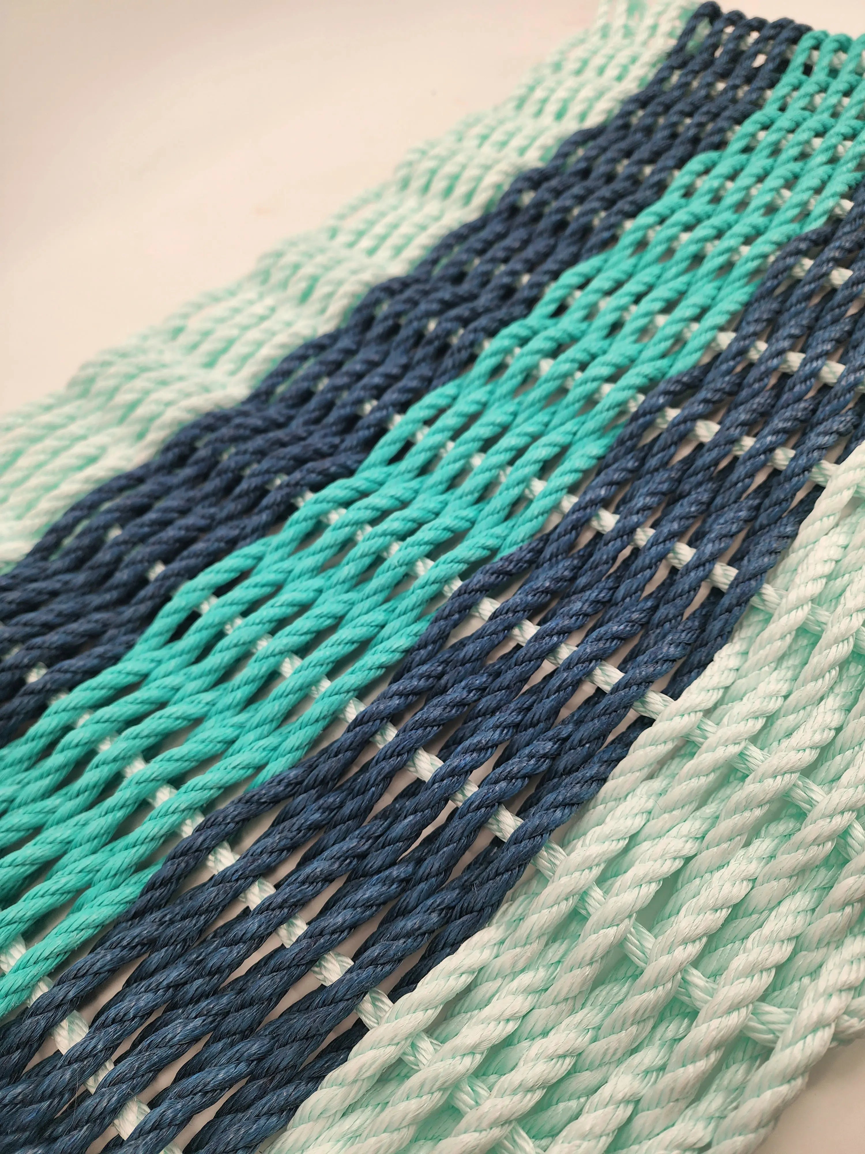 Seafoam, Navy Blue & Teal 5-Stripe Lobster Rope Doormat