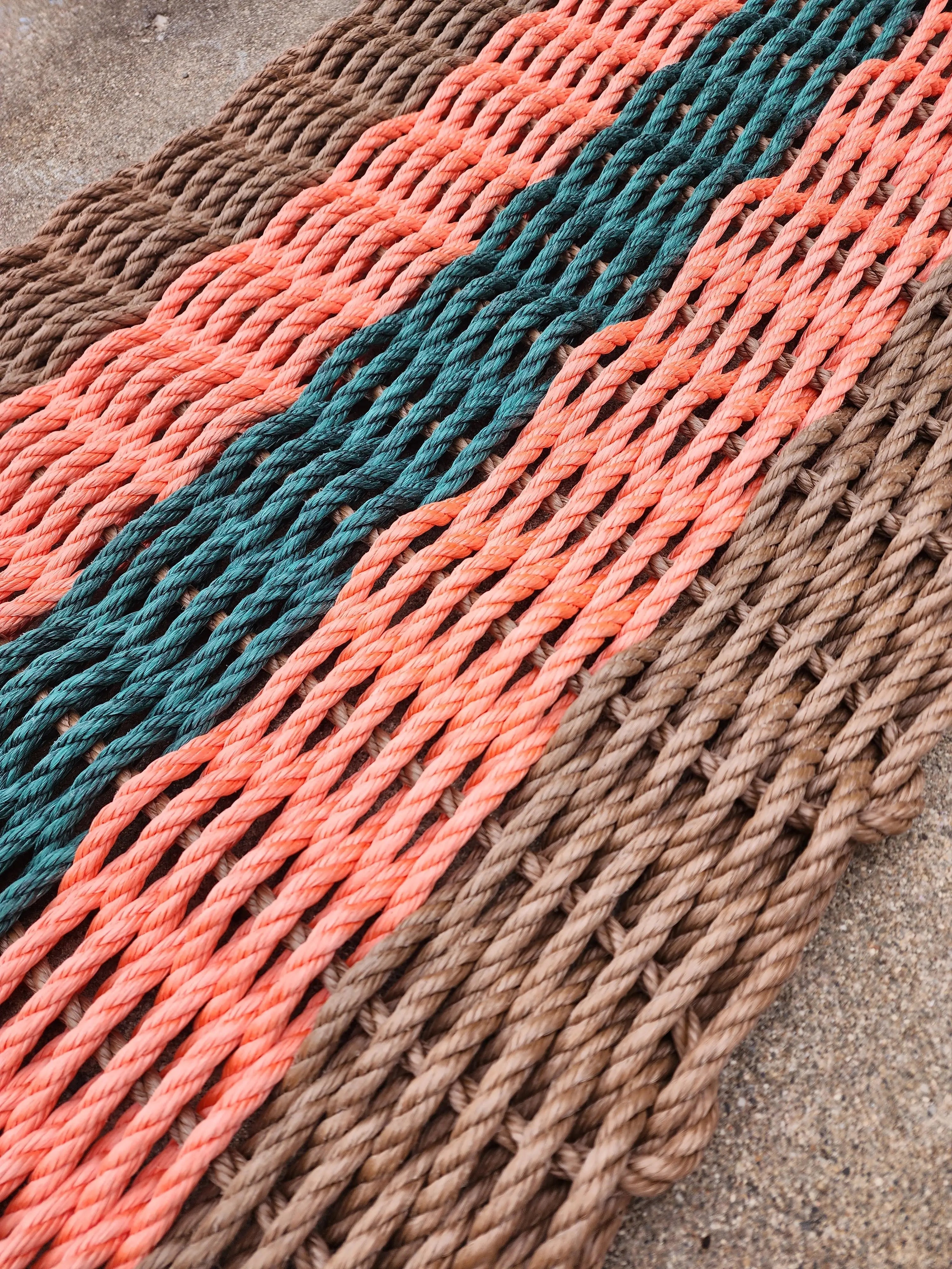 Brown, Orange & Hunter Green 5 Stripe Lobster Rope Doormat