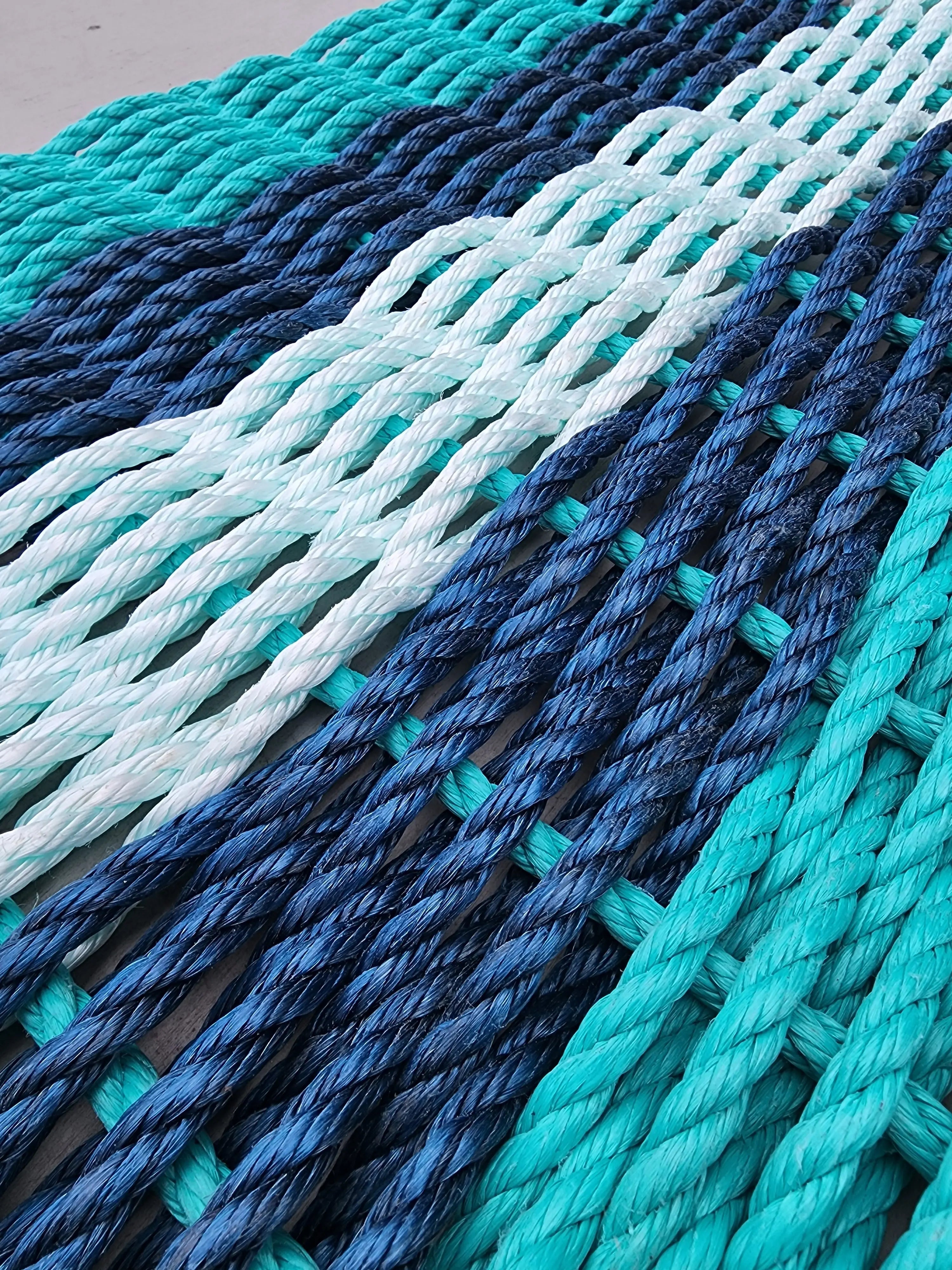 Teal, Navy Blue & Seafoam 5-Stripe Lobster Rope Doormat