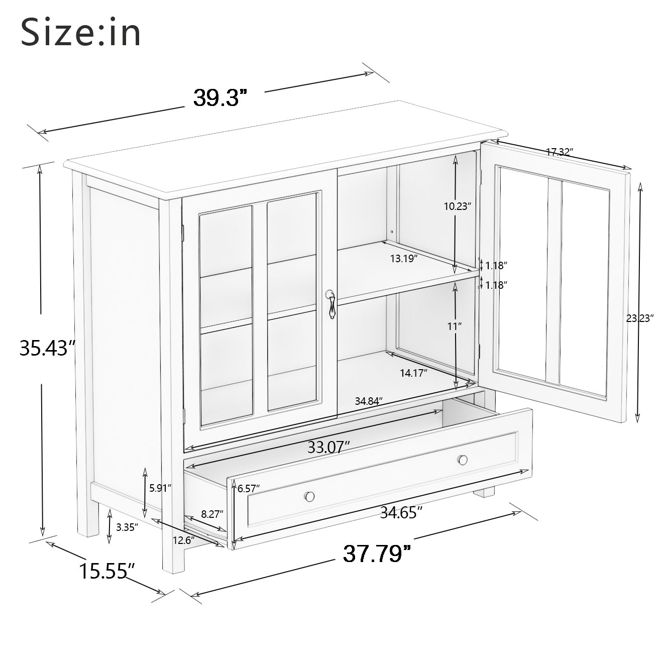Buffet Storage Cabinet with Double Glass Doors