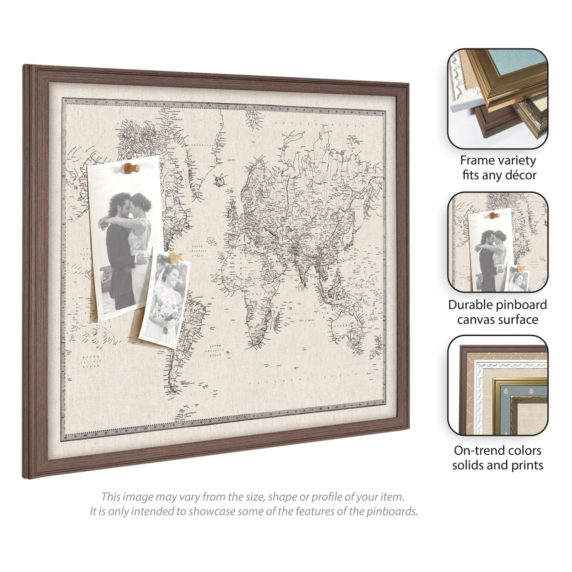 Vintage World Map Fabric Pinboard