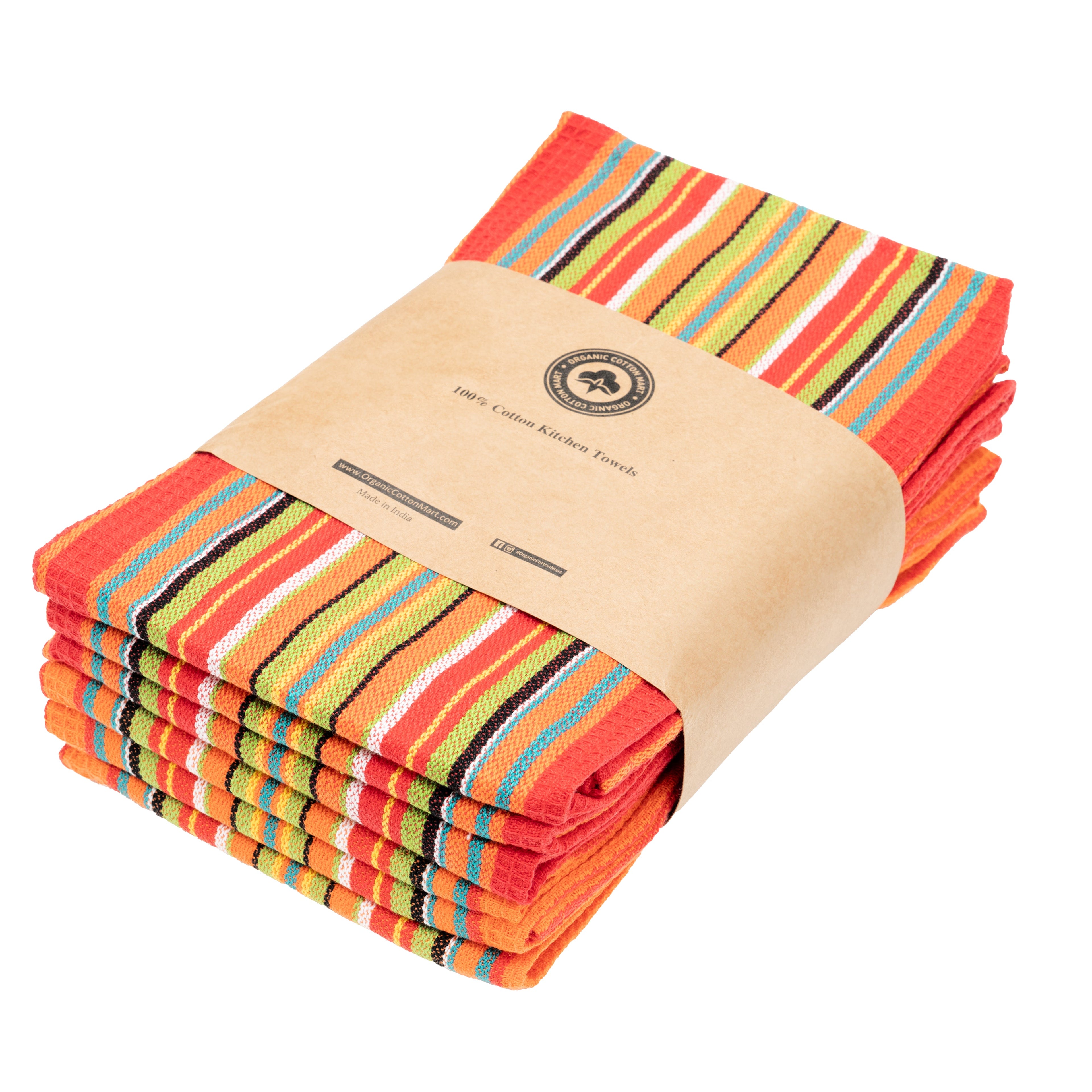 Salsa Stripe Cotton Kitchen Towels — Set of 6