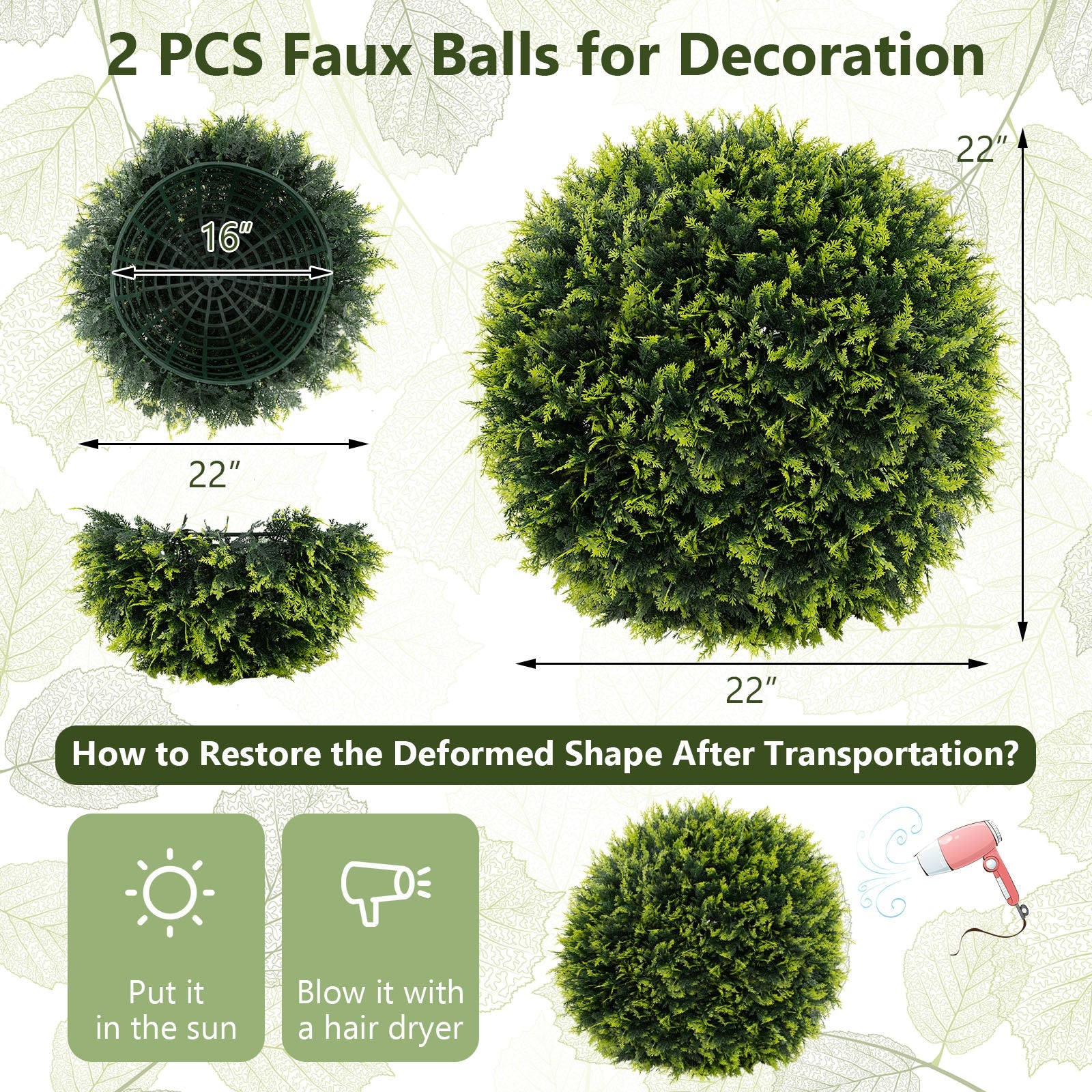 Faux Cedar Decorative Balls - Set of 2