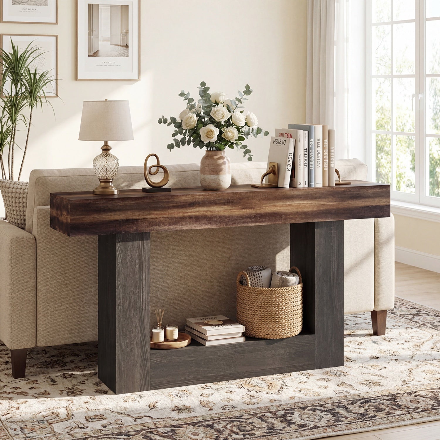 63" Farmhouse Console Table with Storage Shelf – alternate product view