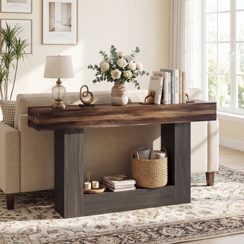 63" Farmhouse Console Table with Storage Shelf – alternate product view