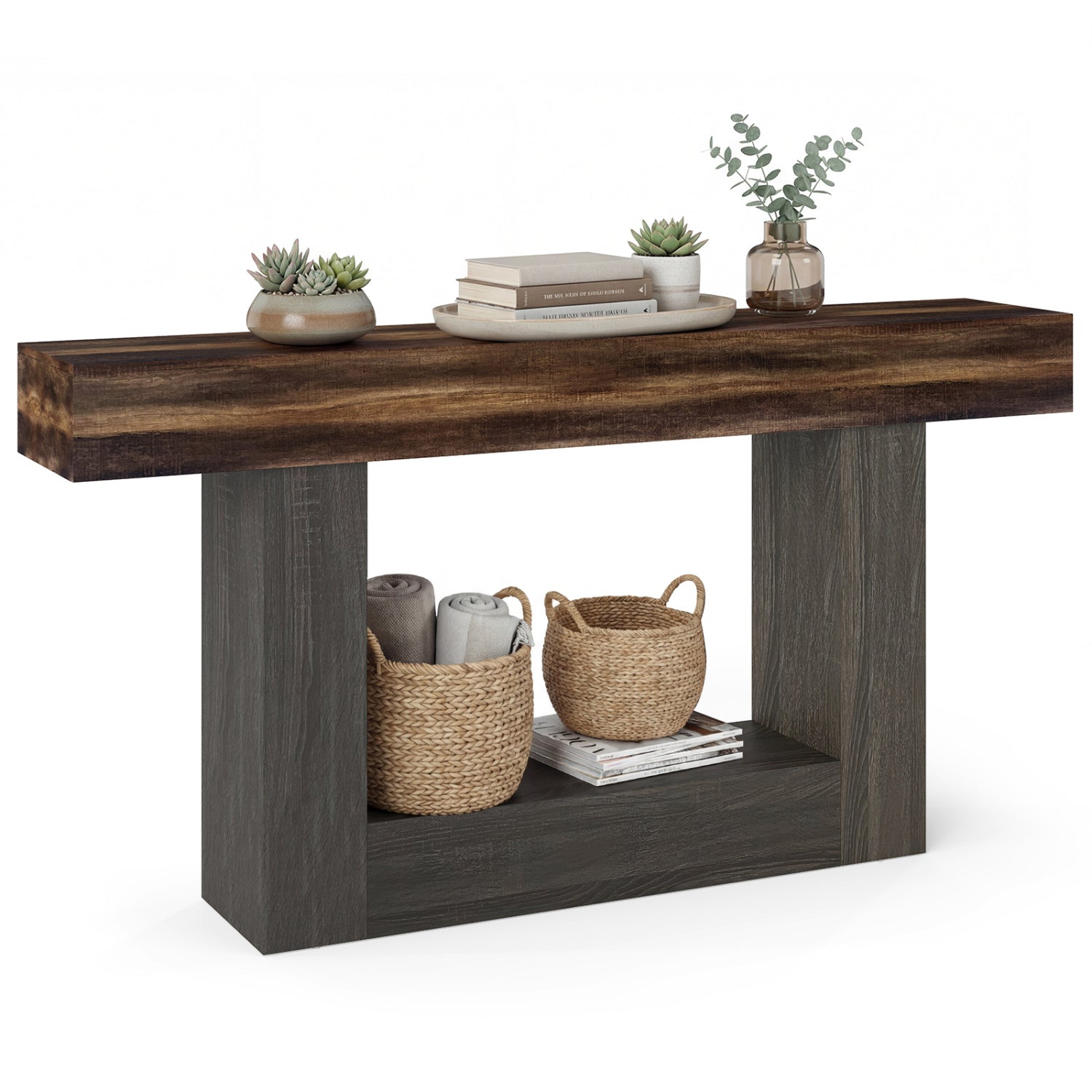 63" Farmhouse Console Table with Storage Shelf