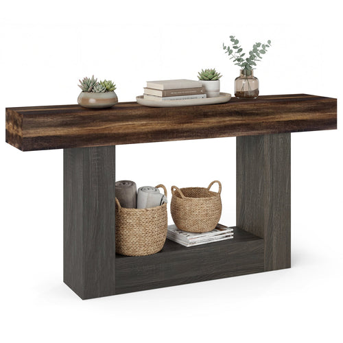 63" Farmhouse Console Table with Storage Shelf