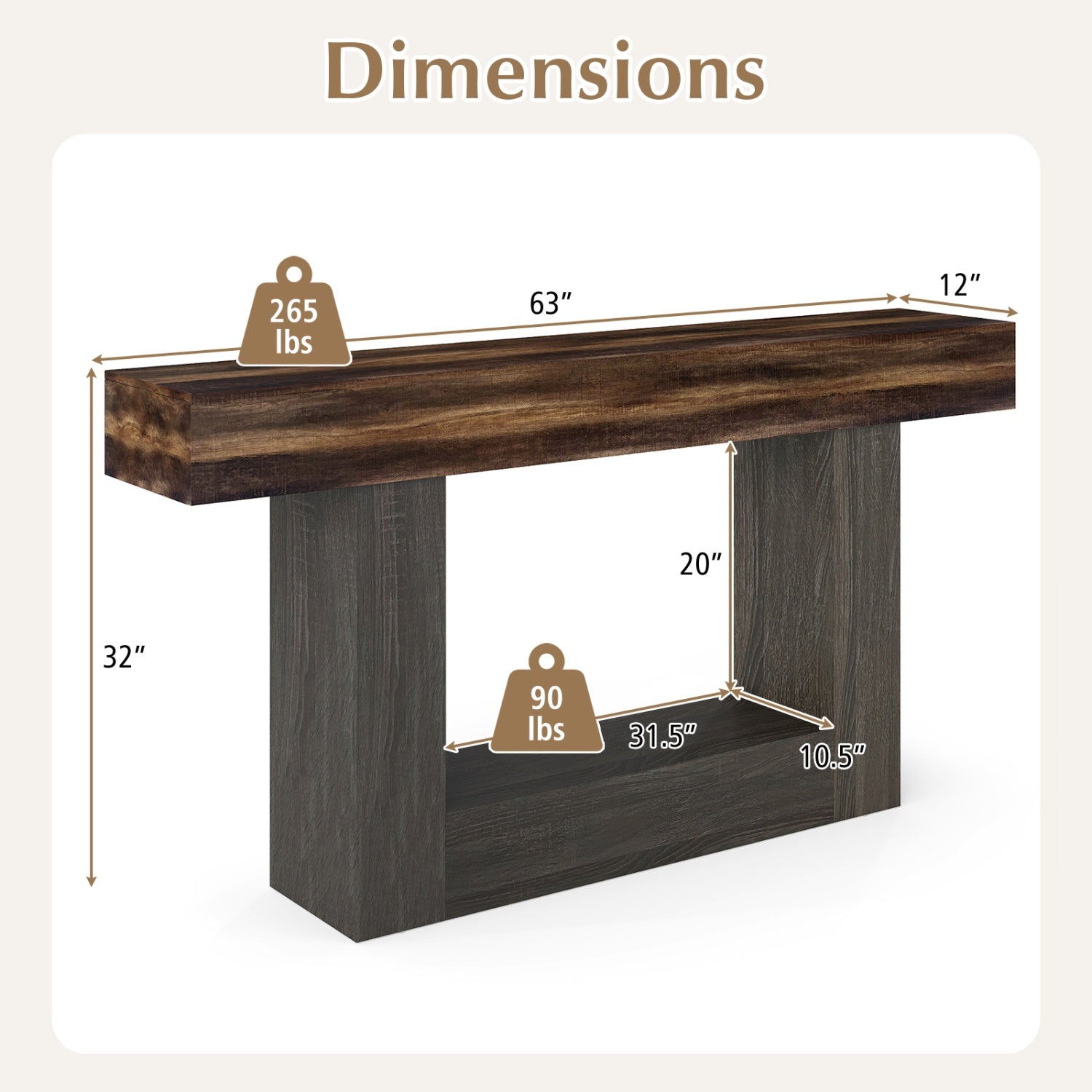 63" Farmhouse Console Table with Storage Shelf – alternate product view