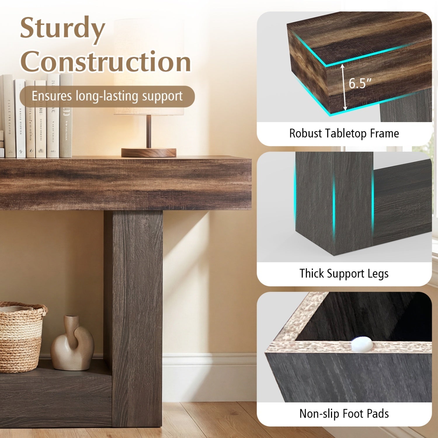 63" Farmhouse Console Table with Storage Shelf – alternate product view