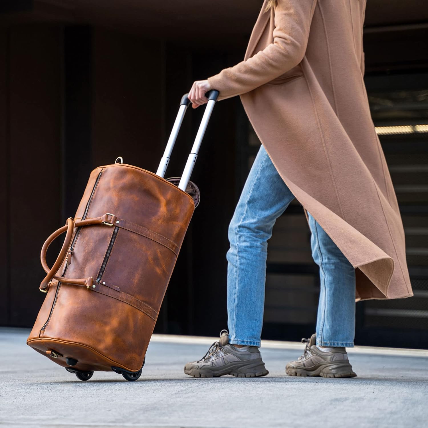 Buffalo Leather Wheeled Trolley Duffel