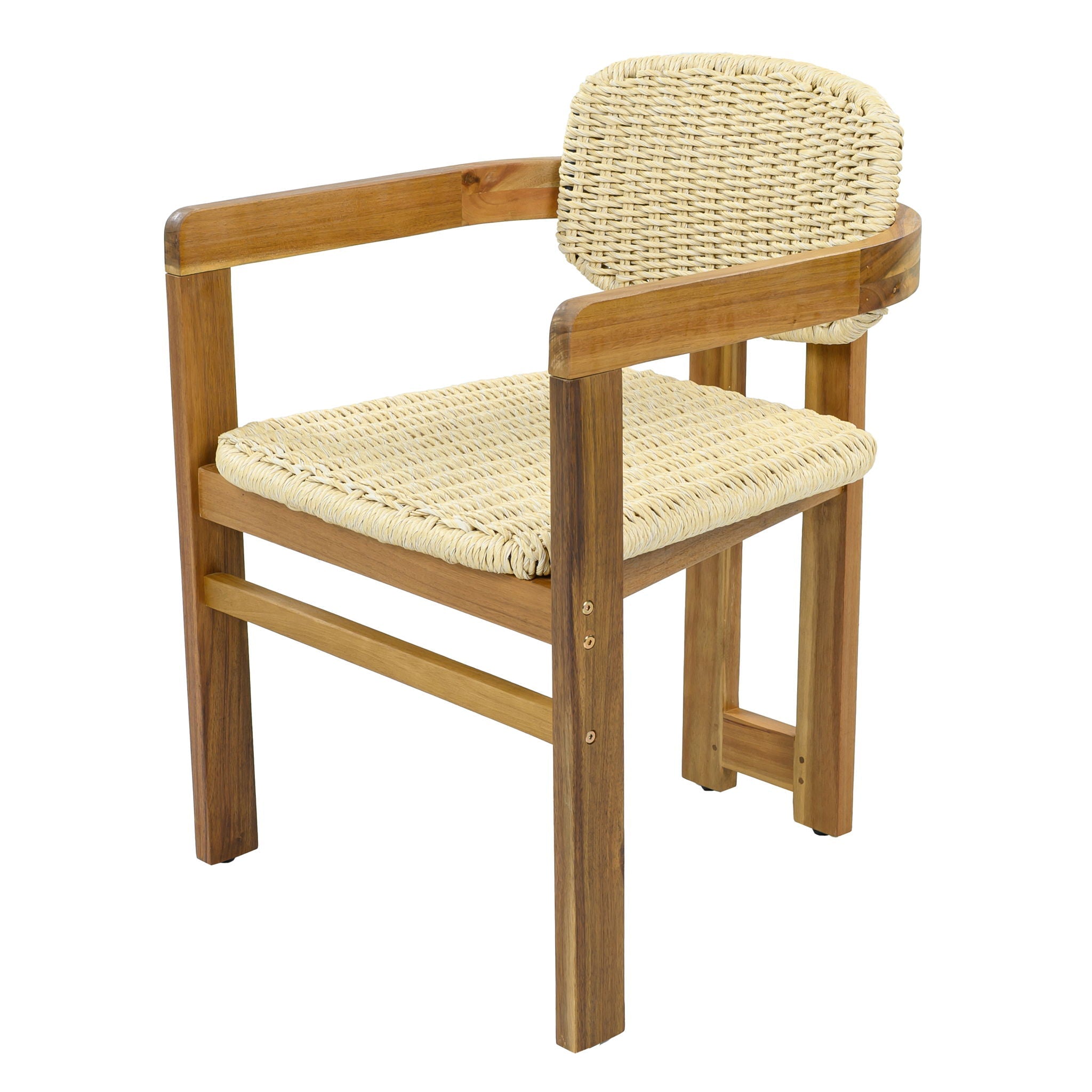 Acacia Wood & Rattan Patio Armchairs - Set of 2