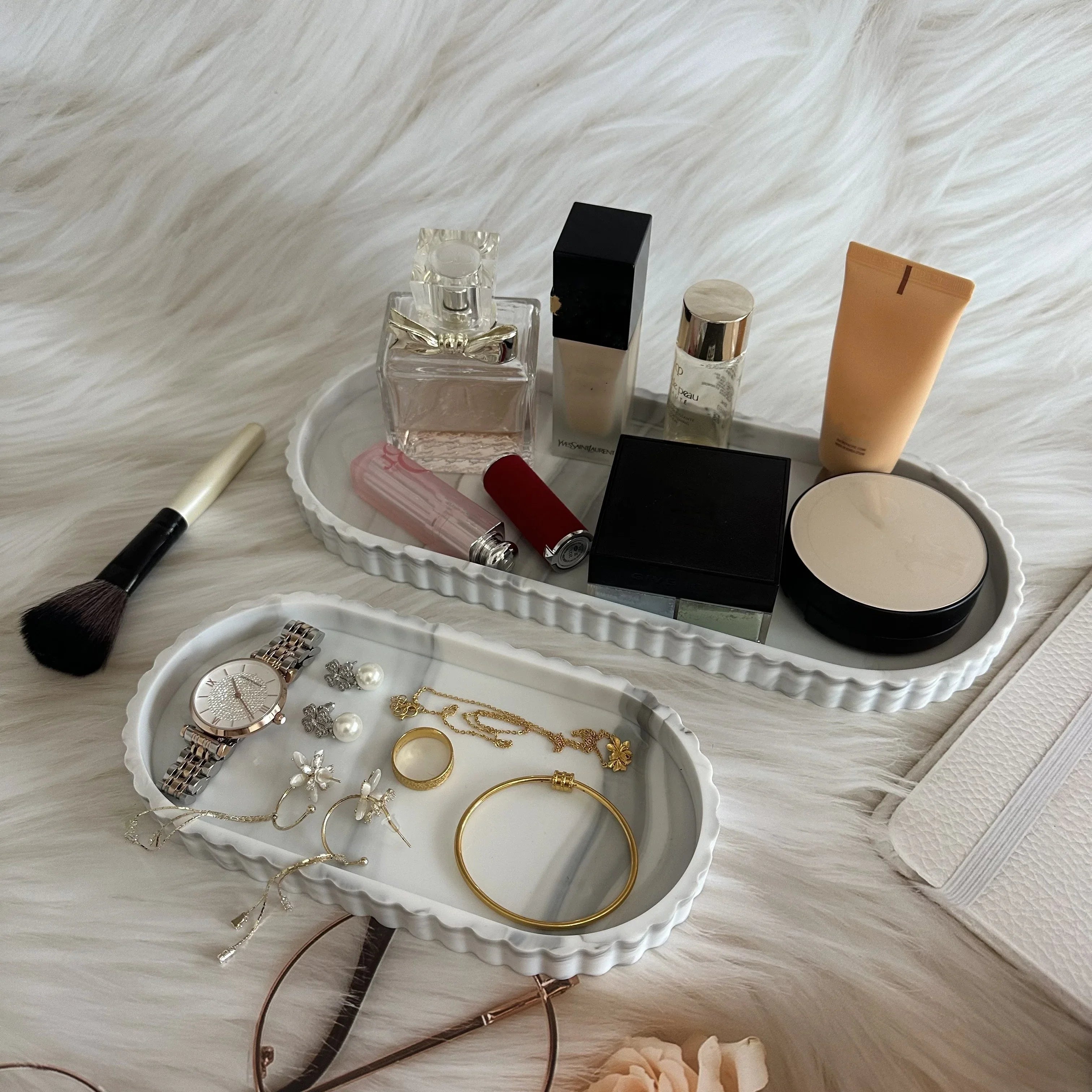 Marble pattern vanity tray set