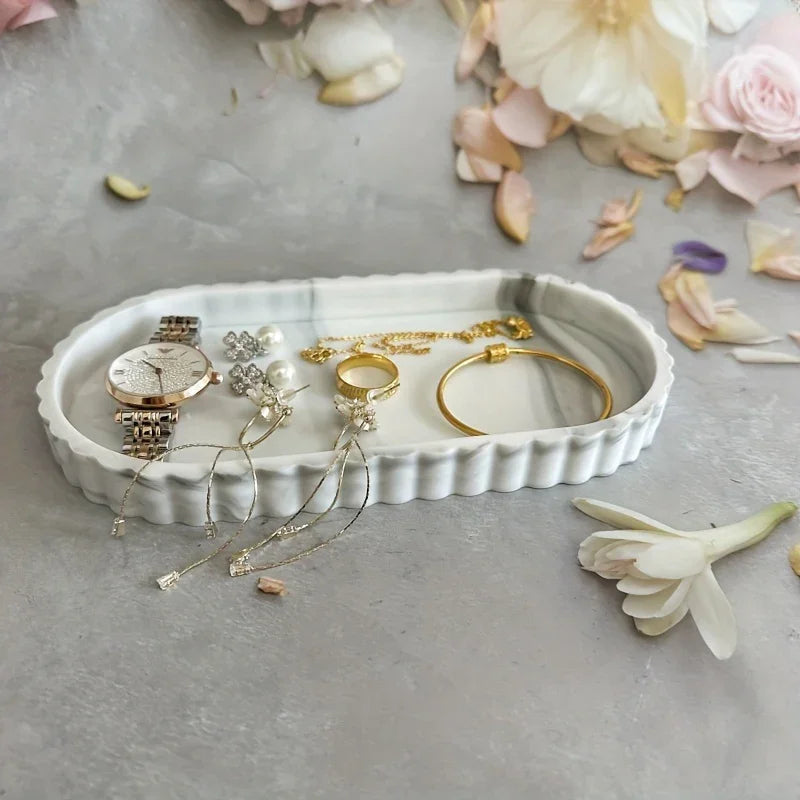 Marble pattern vanity tray set