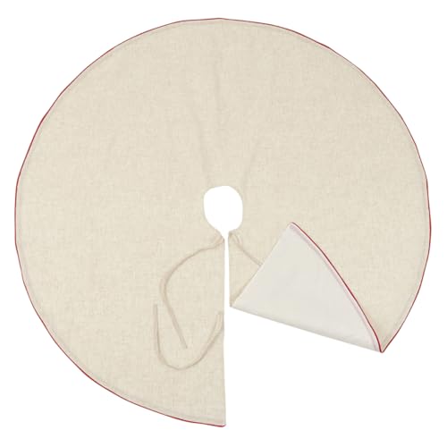 Red Piping Linen-Blend Christmas Tree Skirt — 56"