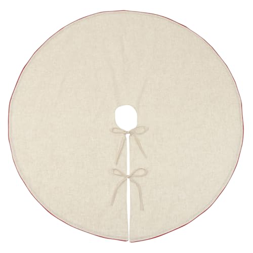 Red Piping Linen-Blend Christmas Tree Skirt — 56"