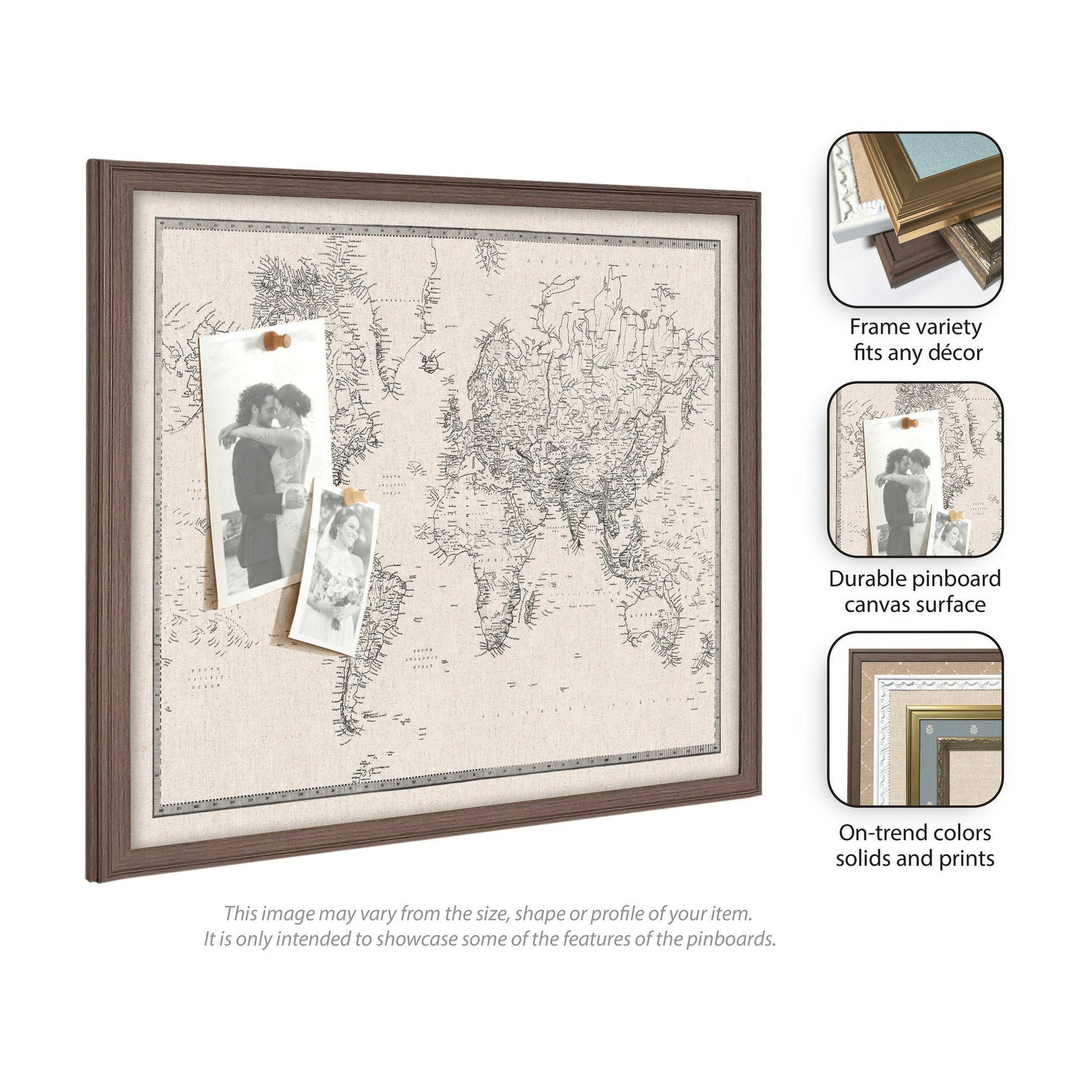 Vintage World Map Fabric Pinboard