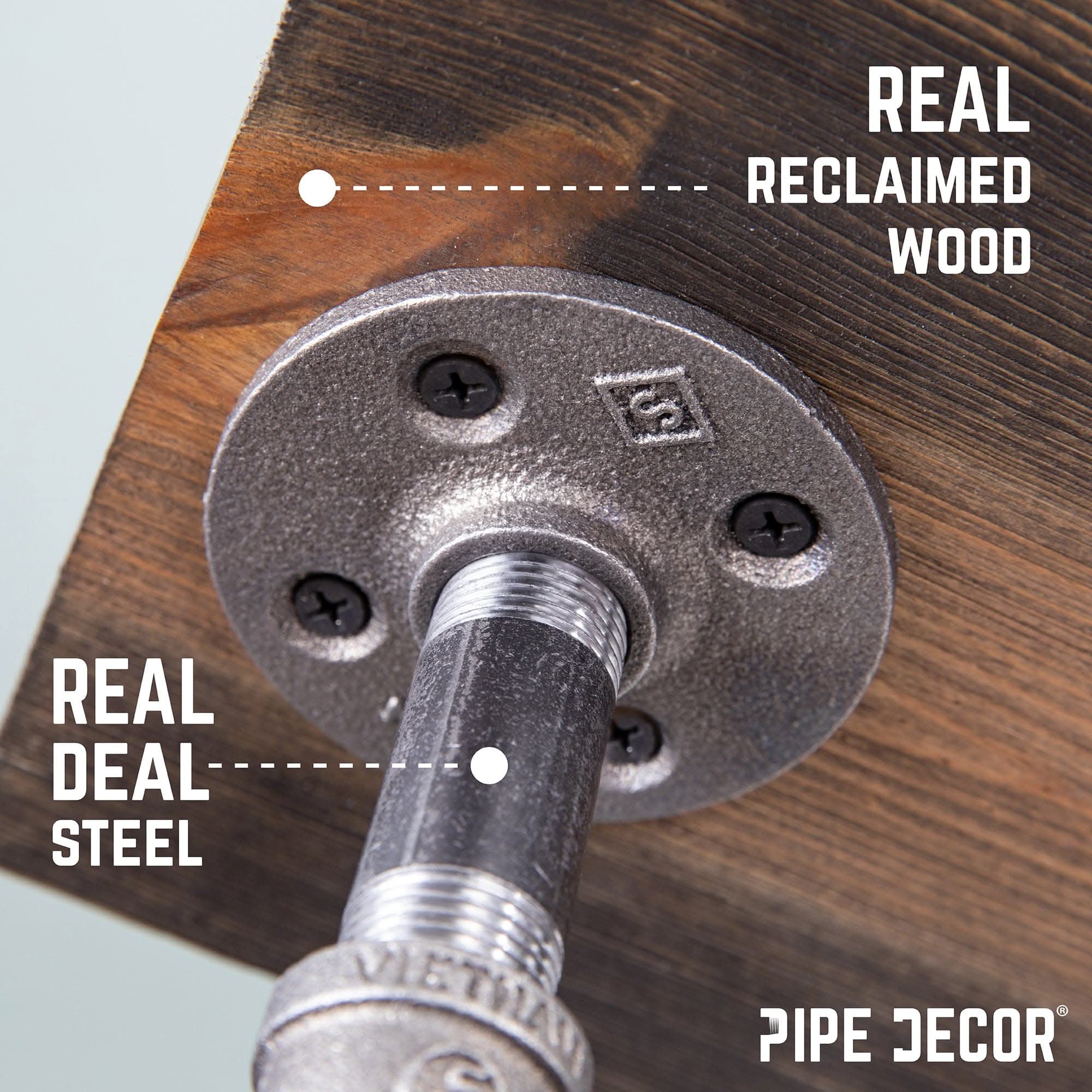 Black pipe toilet paper holder with wood shelf