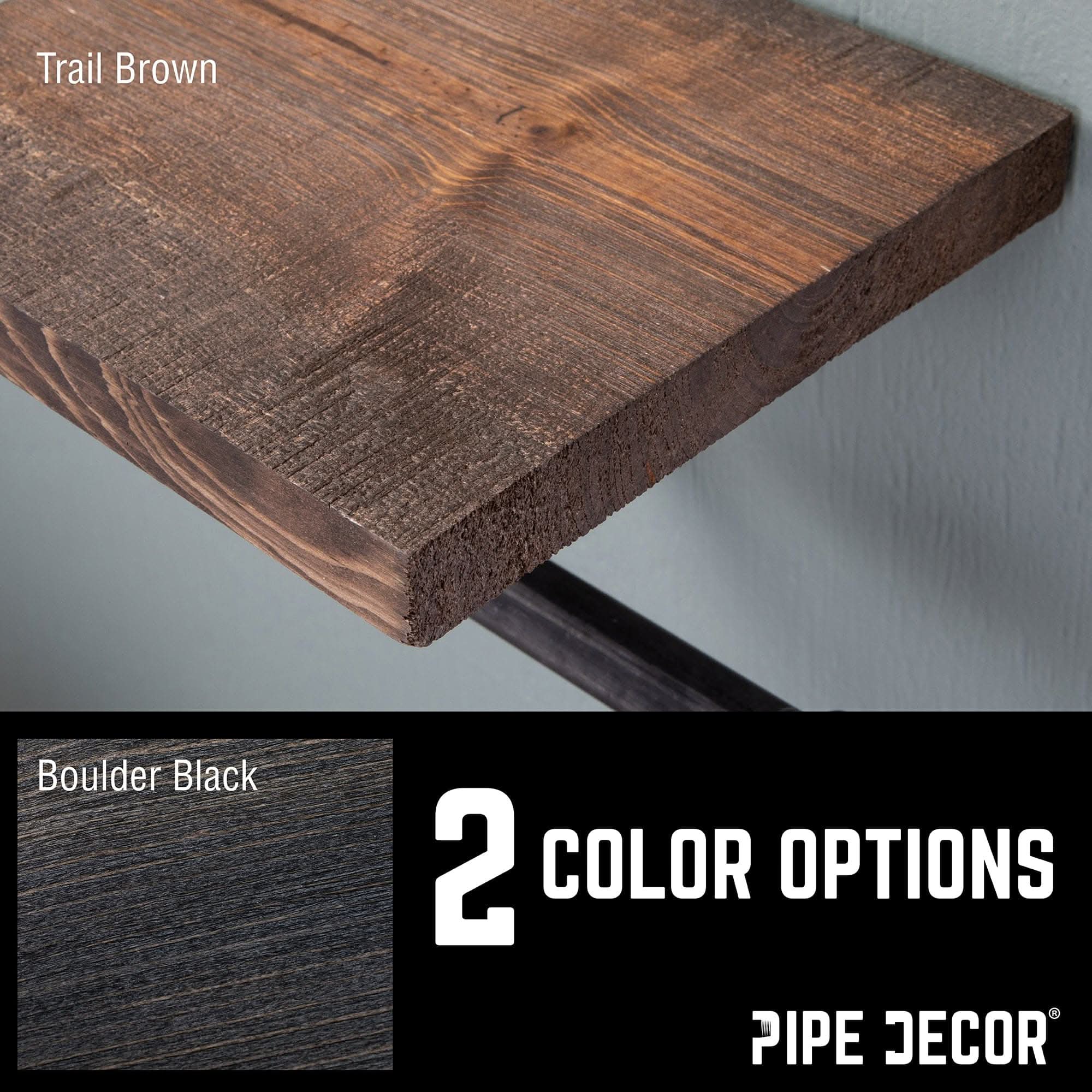 Black pipe toilet paper holder with wood shelf
