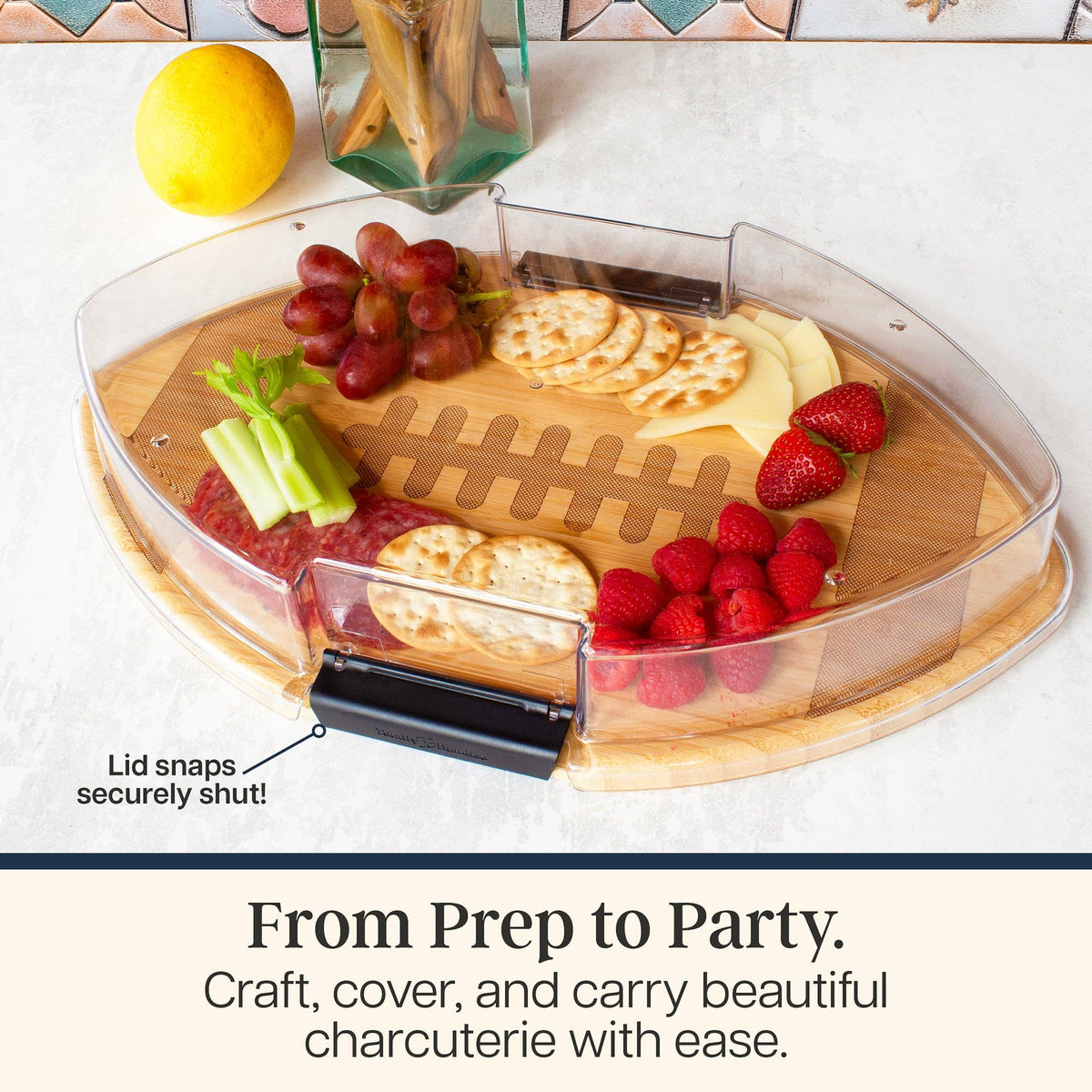 Flip, Serve & Store™ Football Charcuterie Board with Lid