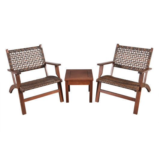 3-Piece Wood & Rattan Patio Set