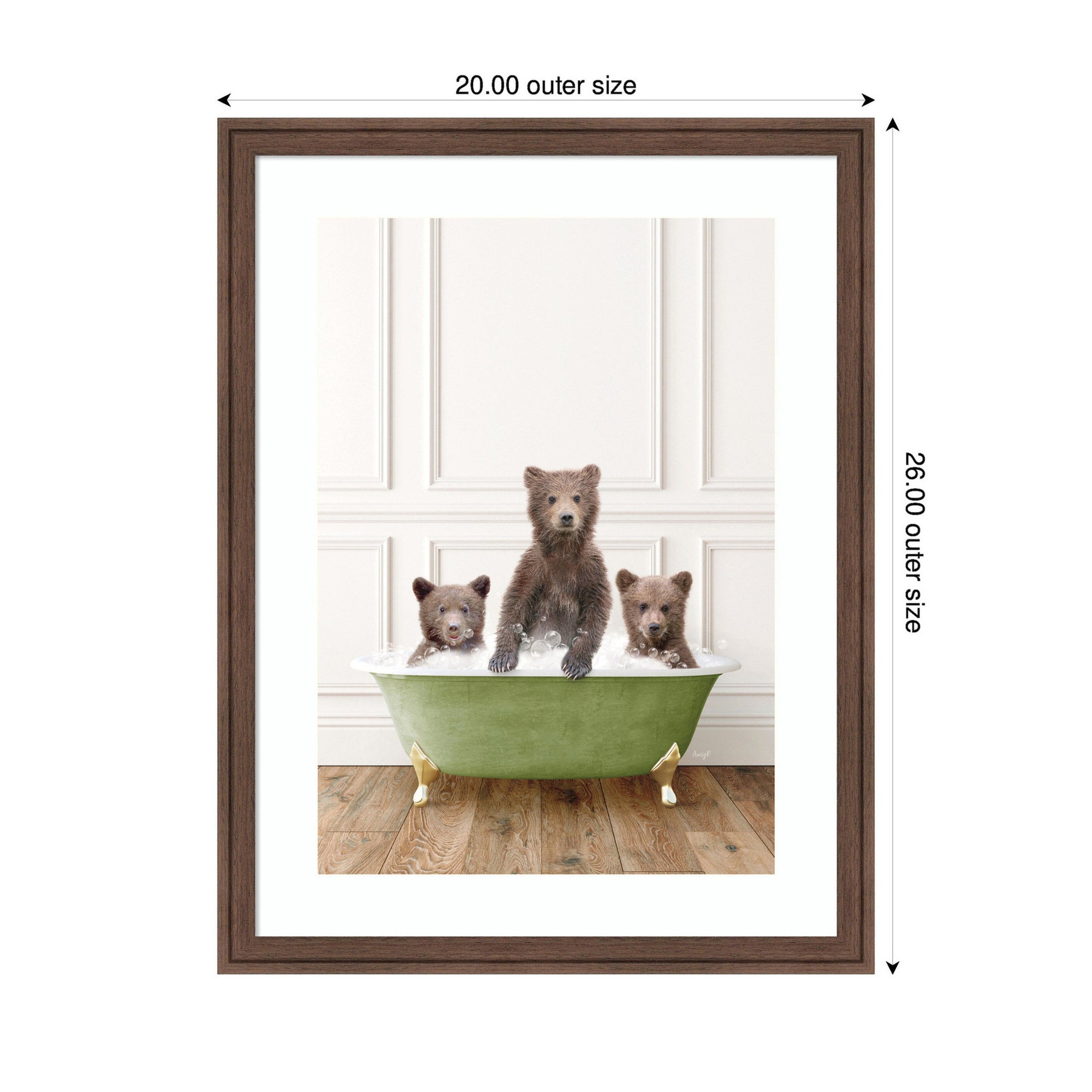 Three Bear Cubs in Bathtub Framed Wall Art Print