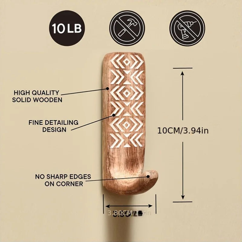 Boho wooden wall hook set