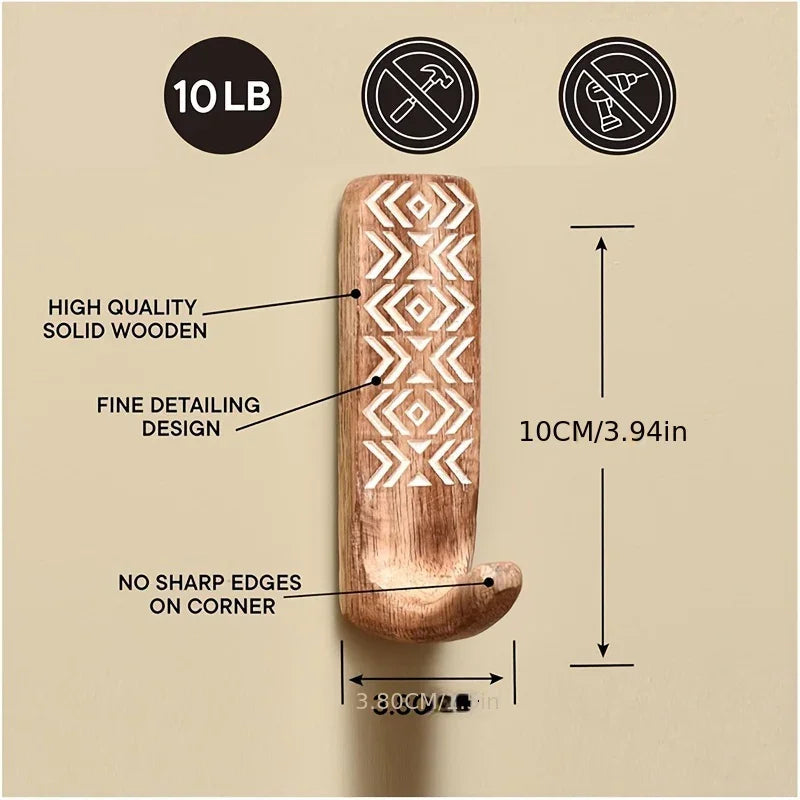 Boho wooden wall hook set