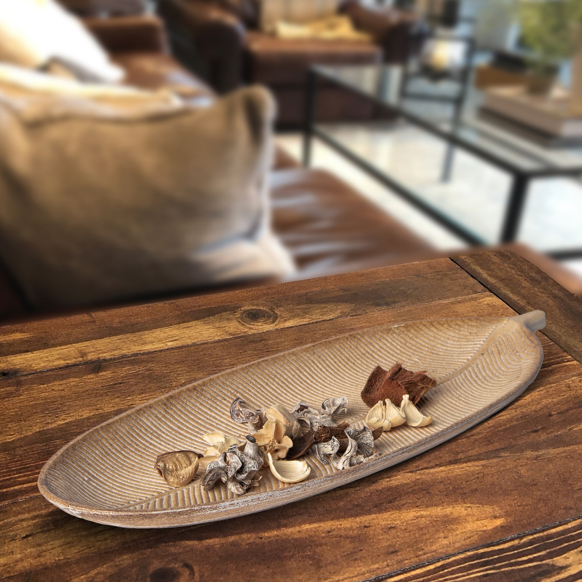 Leaf Design natural decorative MDF tray