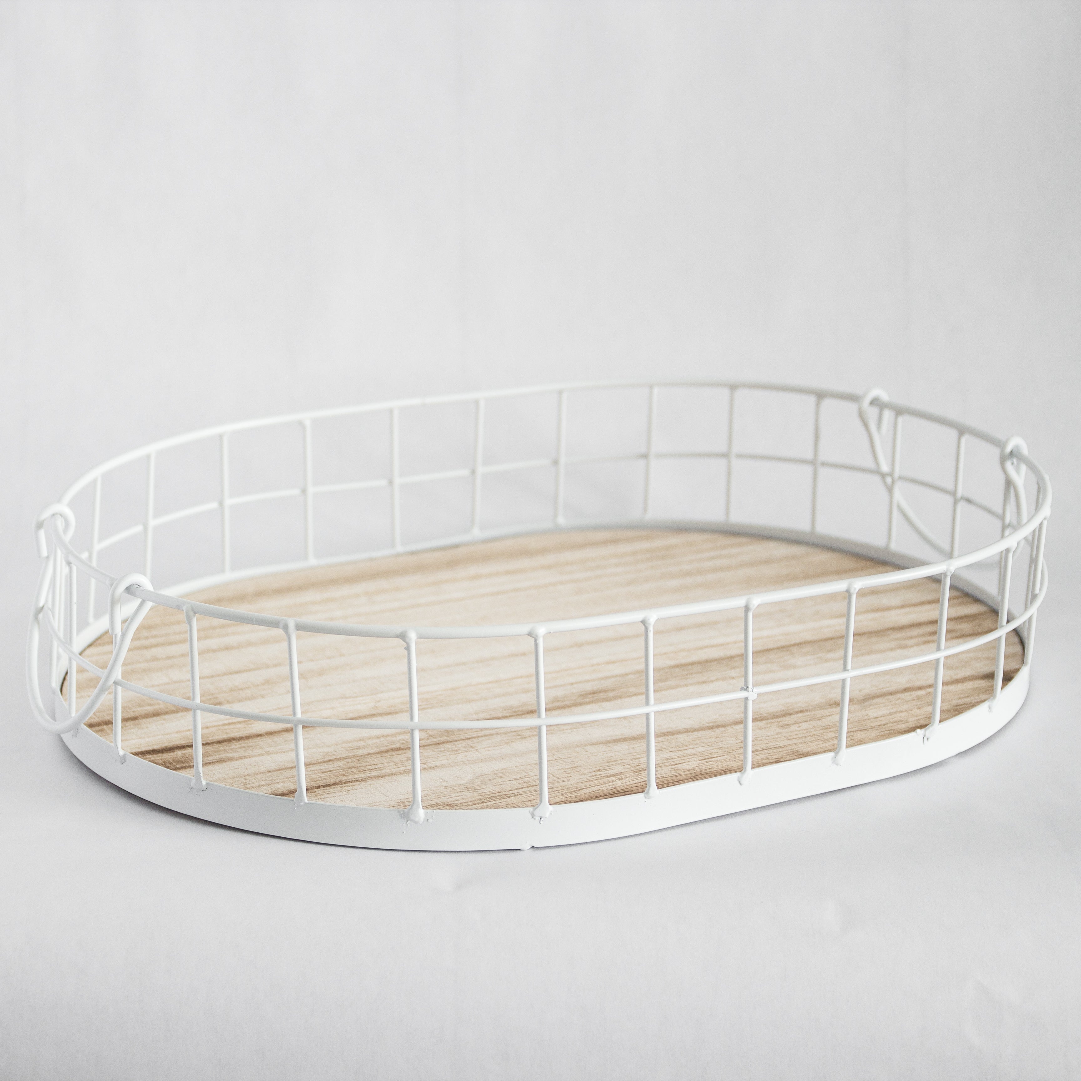 Oval metal and wood decorative tray large size
