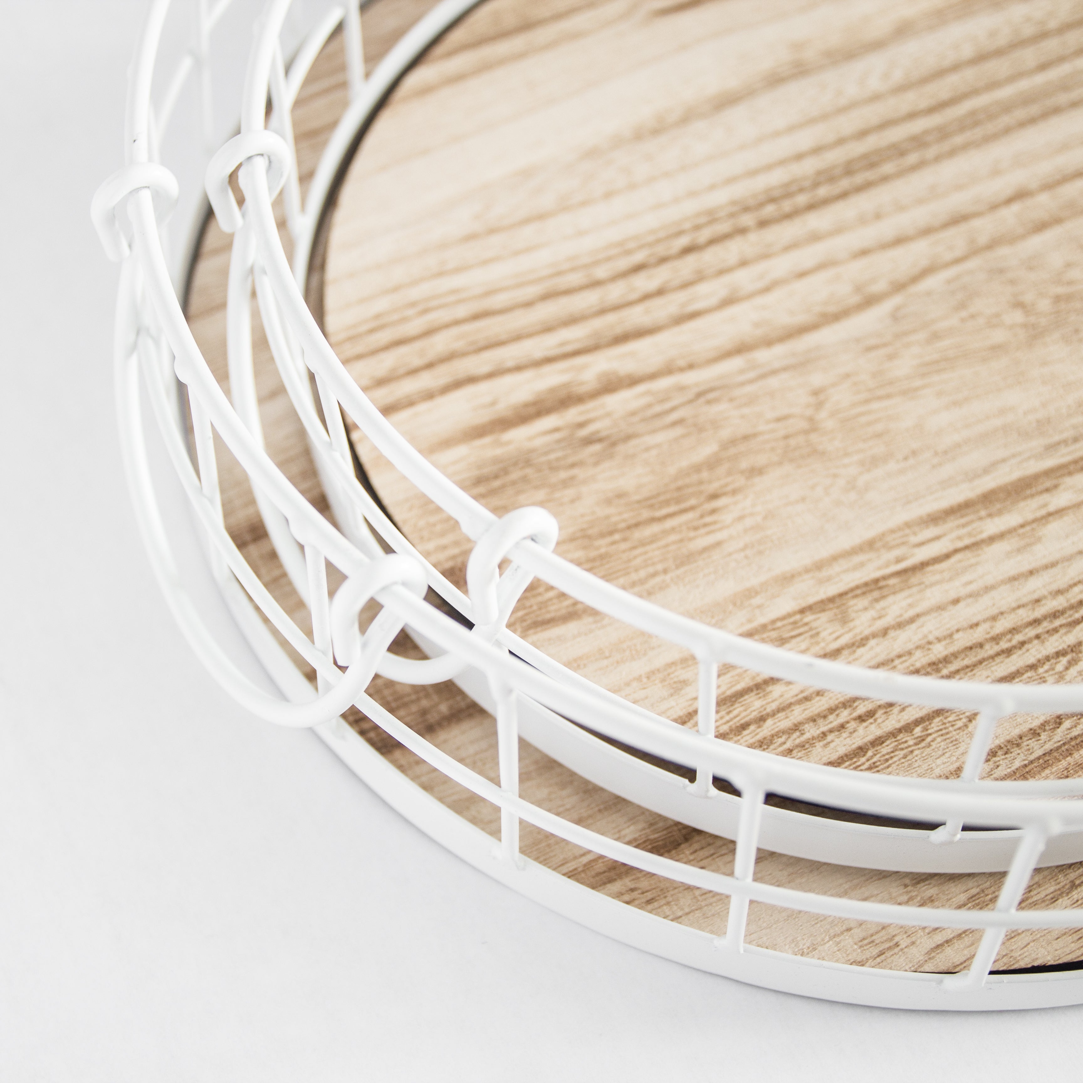 Oval metal and wood decorative tray styled set