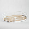 Oval metal and wood decorative tray medium size